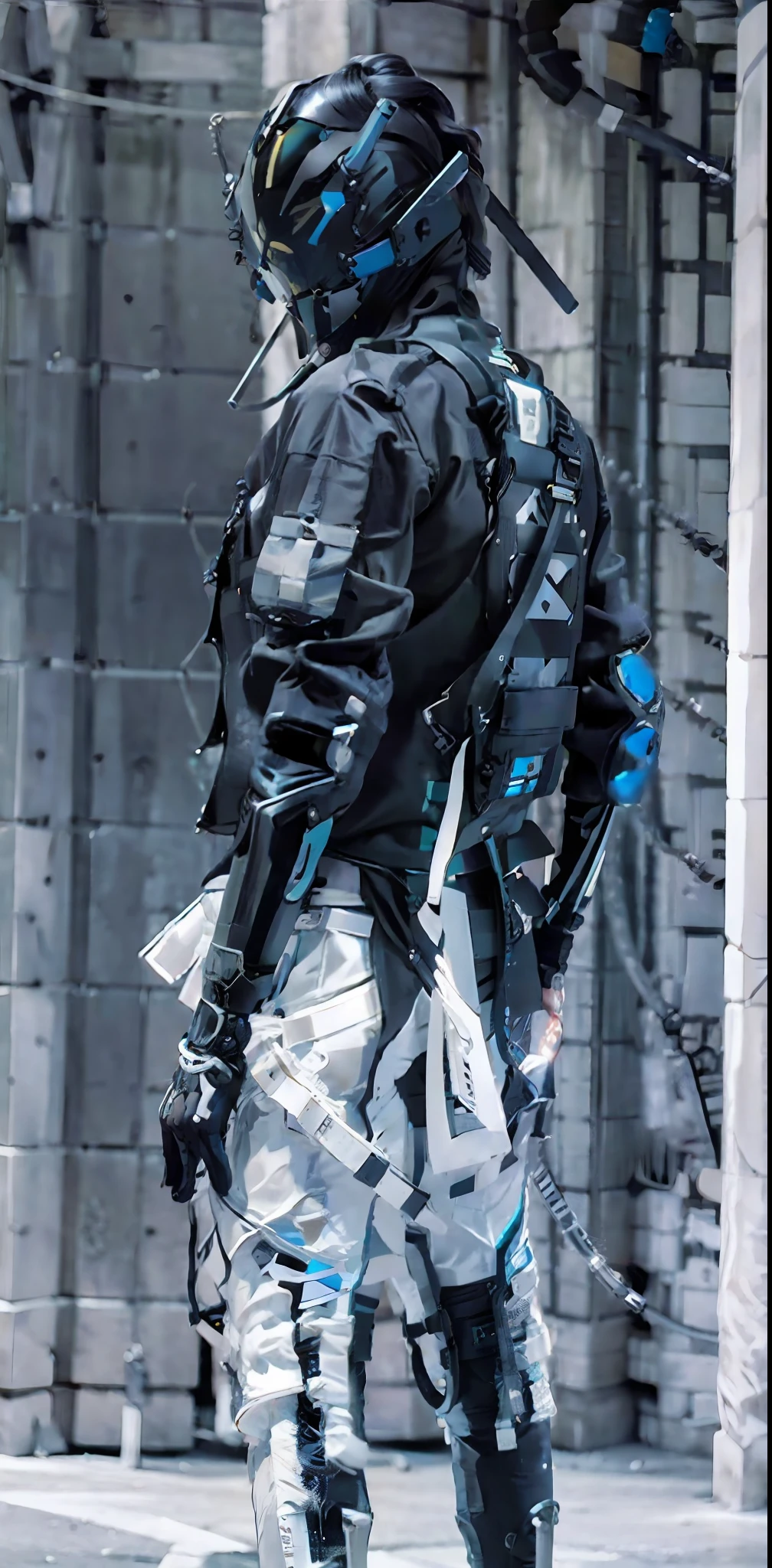 (Best quality, 8k, 32k, Masterpiece, UHD:1.2) ,(photorealistic:1.4),(perfect anatomy:1.6),
(looking at viewer:1.5),
(skinny:1.2),(shiny skin),(detailed skin:1.4),
urbansamurai, (white techwear),
lora:cyberhelmetv0.7:0.6
BREAK
(blue background1.4),
(a person in a blue and white cyberhelmet),