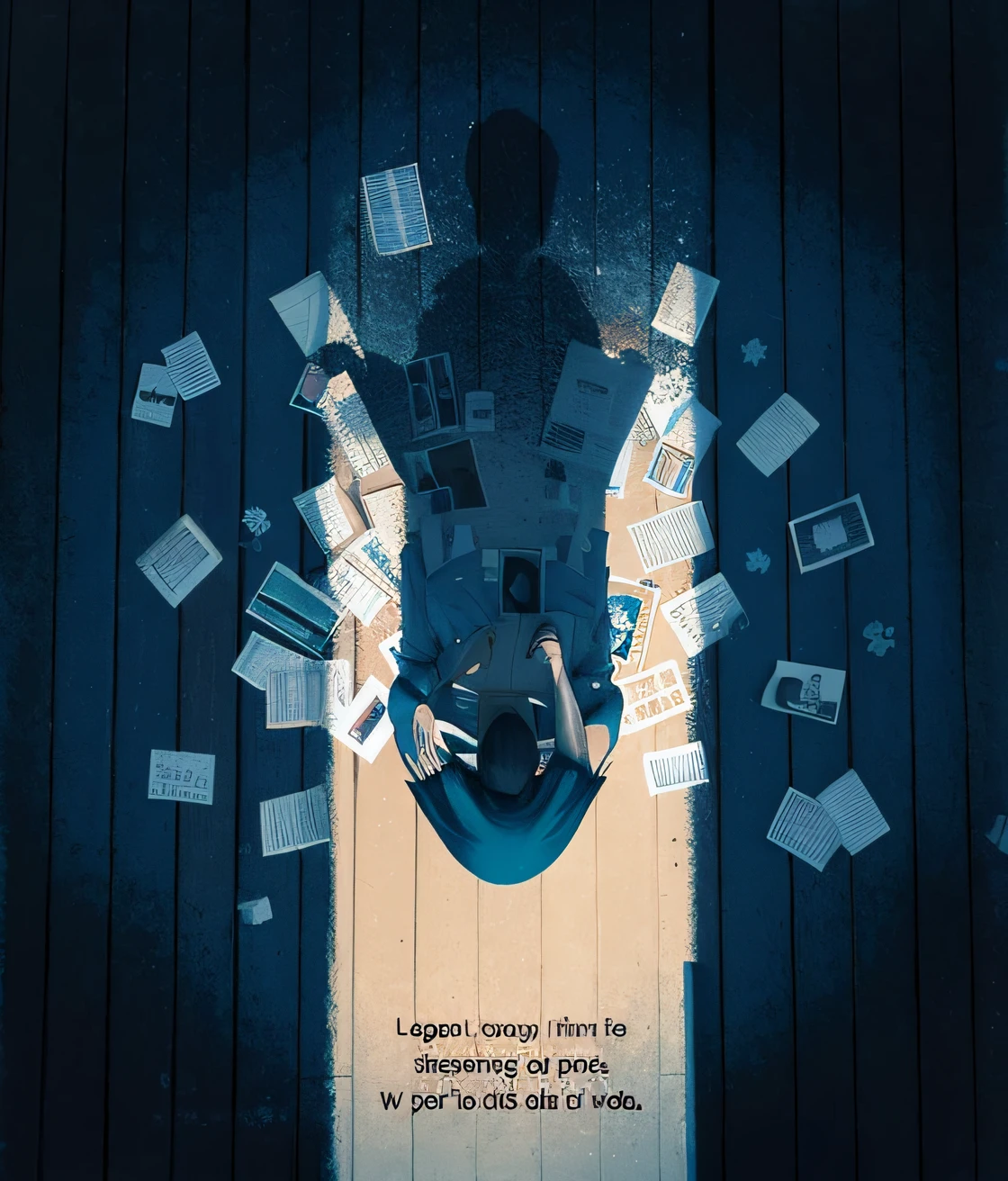 a poster，A man sits on a bed，Documents flew around him, Poster illustration, exquisite imaginative poster art, illustrative art, Illustration daily deviation, author：por Artur Tarnowski, illustration!, author：Kurt Roesch, movie illustration, author：Eglon van der Neer, psychological horror movie still, author：Elias Ravanetti, author：Eddie Mendoza