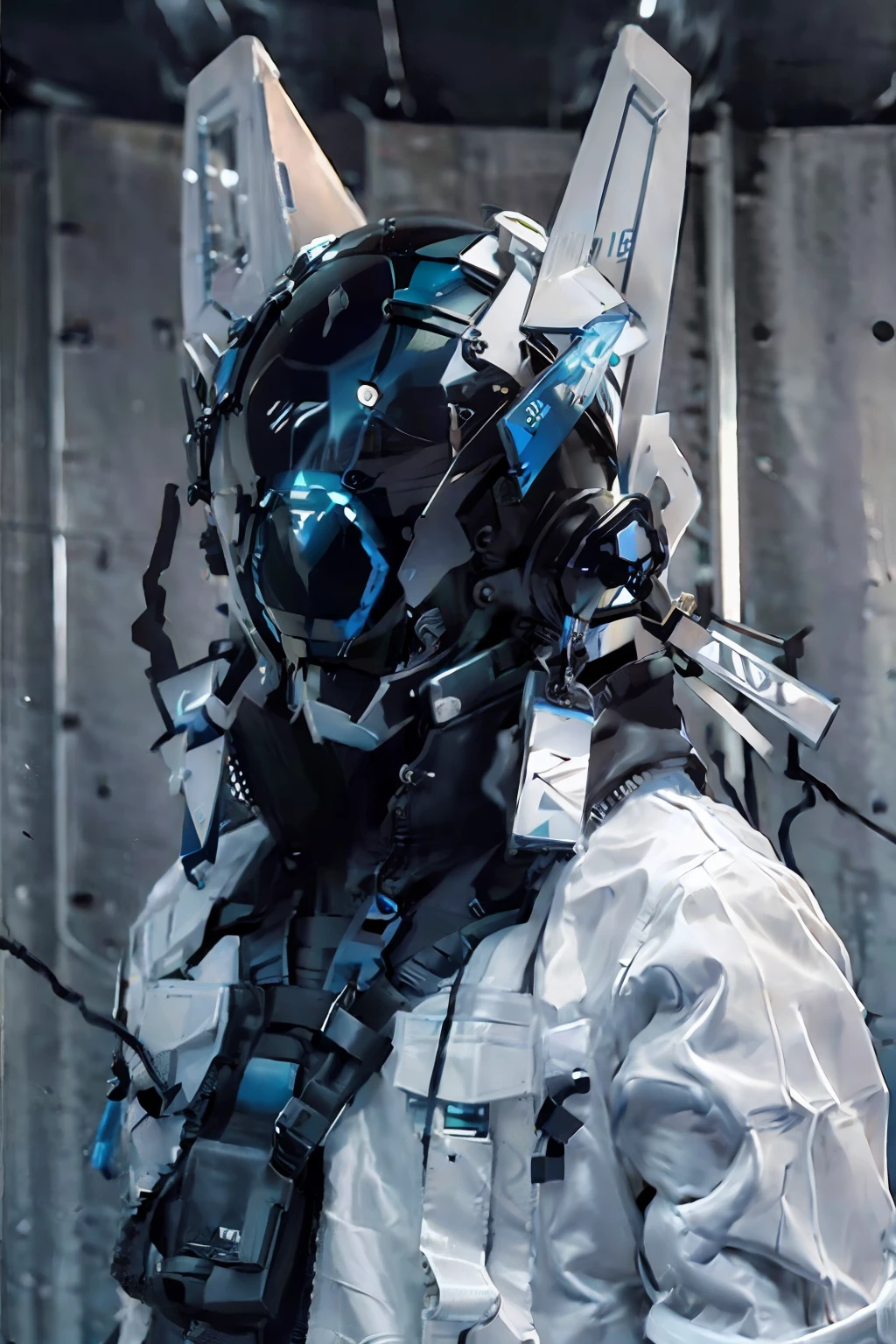 (Best quality, 8k, 32k, Masterpiece, UHD:1.2) ,(photorealistic:1.4),(perfect anatomy:1.6),

(looking at viewer:1.5),

(skinny:1.2),(shiny skin),(detailed skin:1.4),

urbansamurai, (white techwear),

lora:cyberhelmetv0.7:0.6

BREAK

(blue background1.4),

(a person in a blue and white cyberhelmet),