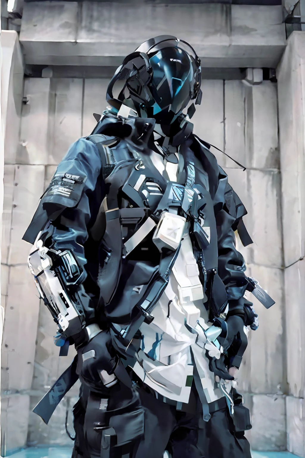 (Best quality, 8k, 32k, Masterpiece, UHD:1.2) ,(photorealistic:1.4),(perfect anatomy:1.6),

(looking at viewer:1.5),

(skinny:1.2),(shiny skin),(detailed skin:1.4),

urbansamurai, (white techwear),

lora:cyberhelmetv0.7:0.6

BREAK

(blue background1.4),

(a person in a blue and white cyberhelmet),