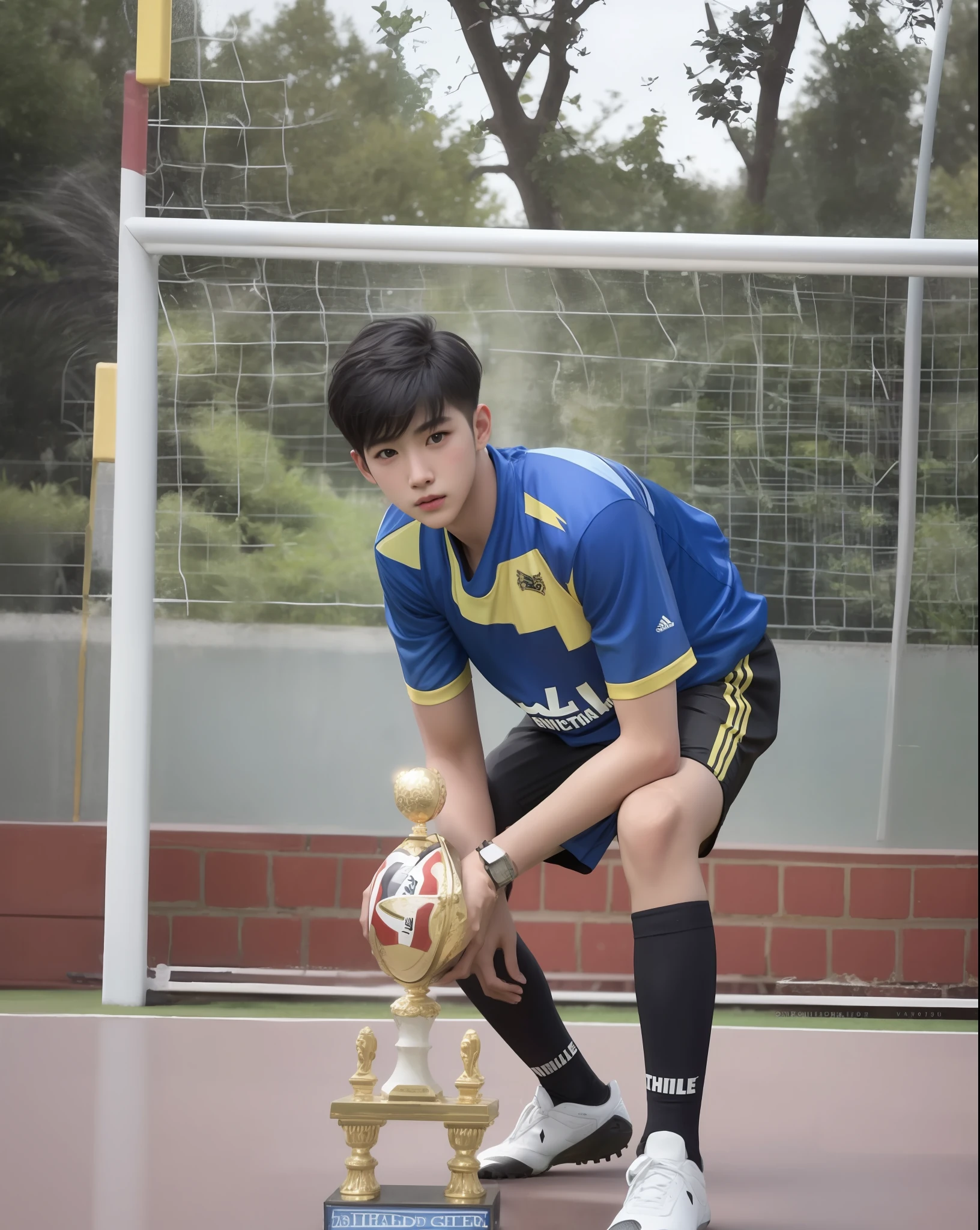 1Boy,short hair, black hair,Football shirt,18 years old,8k,realistic,70 mm, Realistic,Real,