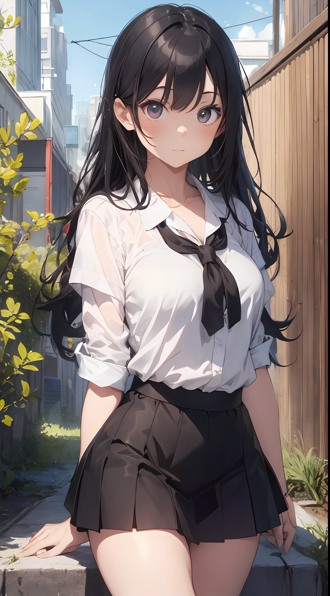 Focus on people。Create and express the best shining composition of the person in a realistic way。((Master masterpiece))、(((最好质量)))、((ultra hyper-detailed))、(ultra realisitic)、(Highly detailed CG illustrations)、(extreamly delicate and beautiful)、Masterpiece to the smallest detail、Elaborate reproduction of every detail of the hand、A masterpiece of real sticks、最好质量、???????、??????? Human、Beautifully shaped to the fingertips, Illustrations faithful to Anatomy、In detail down to the nails、Realistic skin feeling、Realistic fabric and texture that matches the material、Extreme realism、Introducing realistic illustrations focusing on the center front of the girl with realistic and ultra-detailed eyes.。This is the absolute rule, and the following sentence expresses the image quality。 The greatest painter in human history meets a girl of the best、It is the greatest masterpiece in the history of the entire universe in the past future of the entire universe by Kazuo Inui。, which depicts the most beautiful figure after risking a lifetime.。 Create stunning anime artwork that is currently trending on seaStation、Introducing exquisite beauty and seductive aesthetics。 Depicts the settings of an image。「 "A modern Japan schoolgirl、Capture a slice of the sunset in the city's rooftop gardens。She、Wearing a simple yet sophisticated uniform。The skirt is designed above the knee、Legs are held together in white socks and black loafers.。Tops are、White blouse and dark blue blazer。Her skin is、Crystal clear and beautiful in the light of the setting sun。The quality of its skin is fine-grained、It's like pottery。Her proportions are、Perfect as a dynamite body。The beauty is、She is the most beautiful girl in human history.。Her hands are、Beauty as depicted by artist Guido Daniele。Fingertips are delicate、The shape of the hand is beautiful。Her attire and ornaments are、Modified according to the material of the fabric、Realistically reproduced。This scene is、A scene from the story of the greatest beauty in human hi