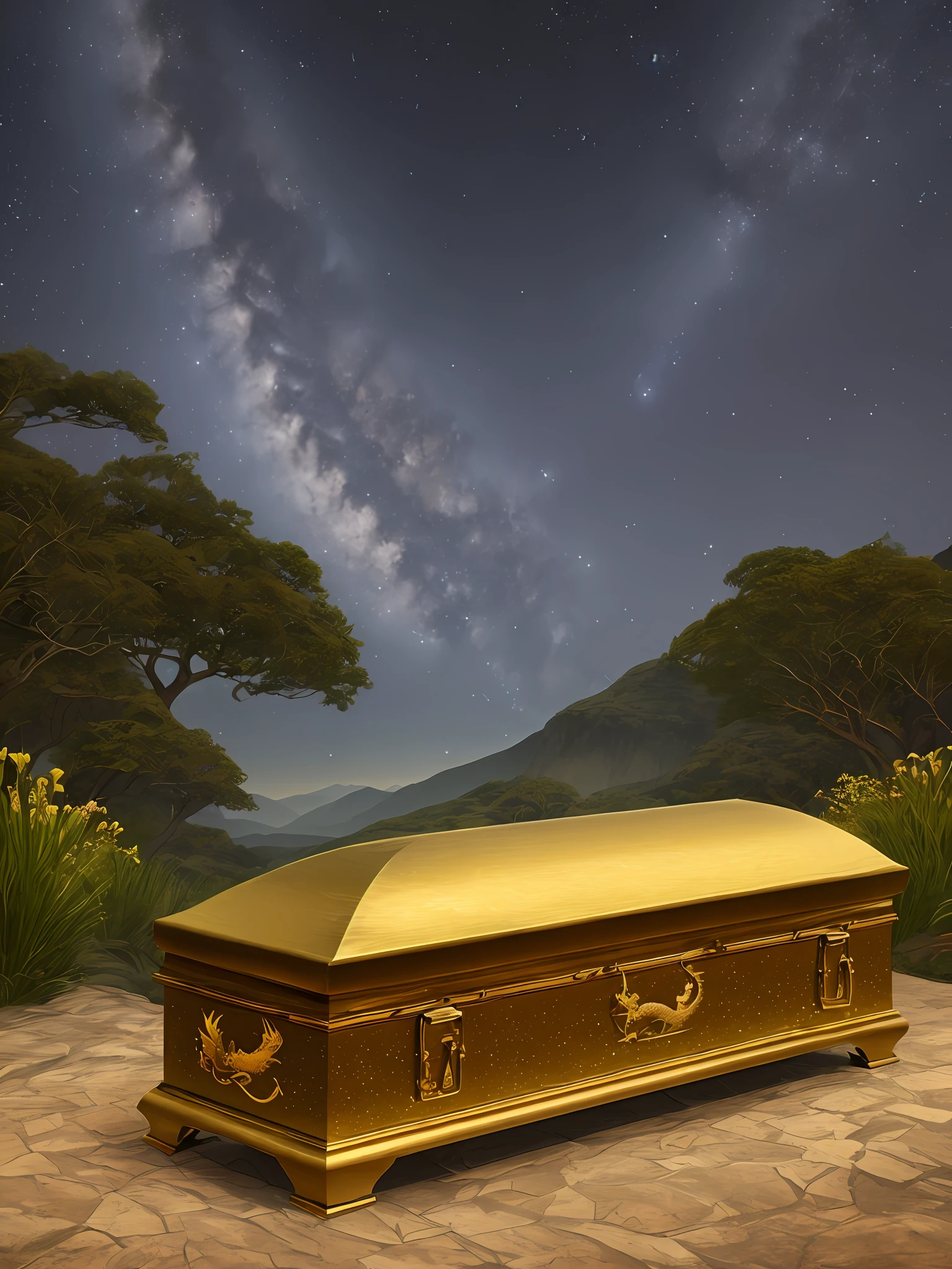 Nine Dragons Coffin Starry Sky Background Bronze Coffin Real Dragon Real