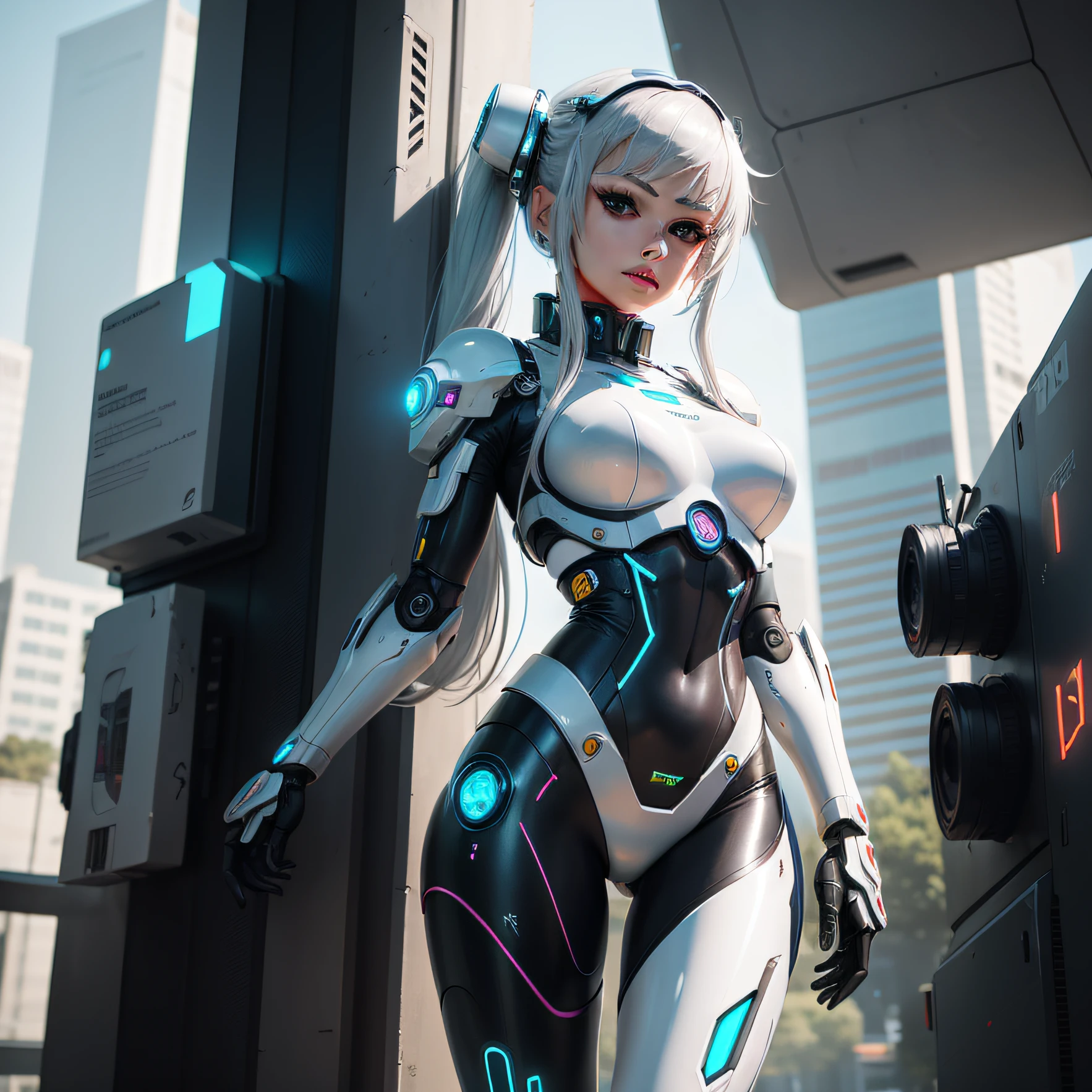 A close-up of a woman in a futuristic costume - sci-fi - fiore, beautiful white girl cyborg, cyborg - girl with silver hair, Cute cyborg girl, beautiful girl cyborg, perfect android girl, anime robotic mixed with organic, perfect anime cyborg woman, cyborg - girl, Cyborg girl, Beautiful robot character design, anime robots, cyberpunk anime girl mech,There are cyberpunk wings