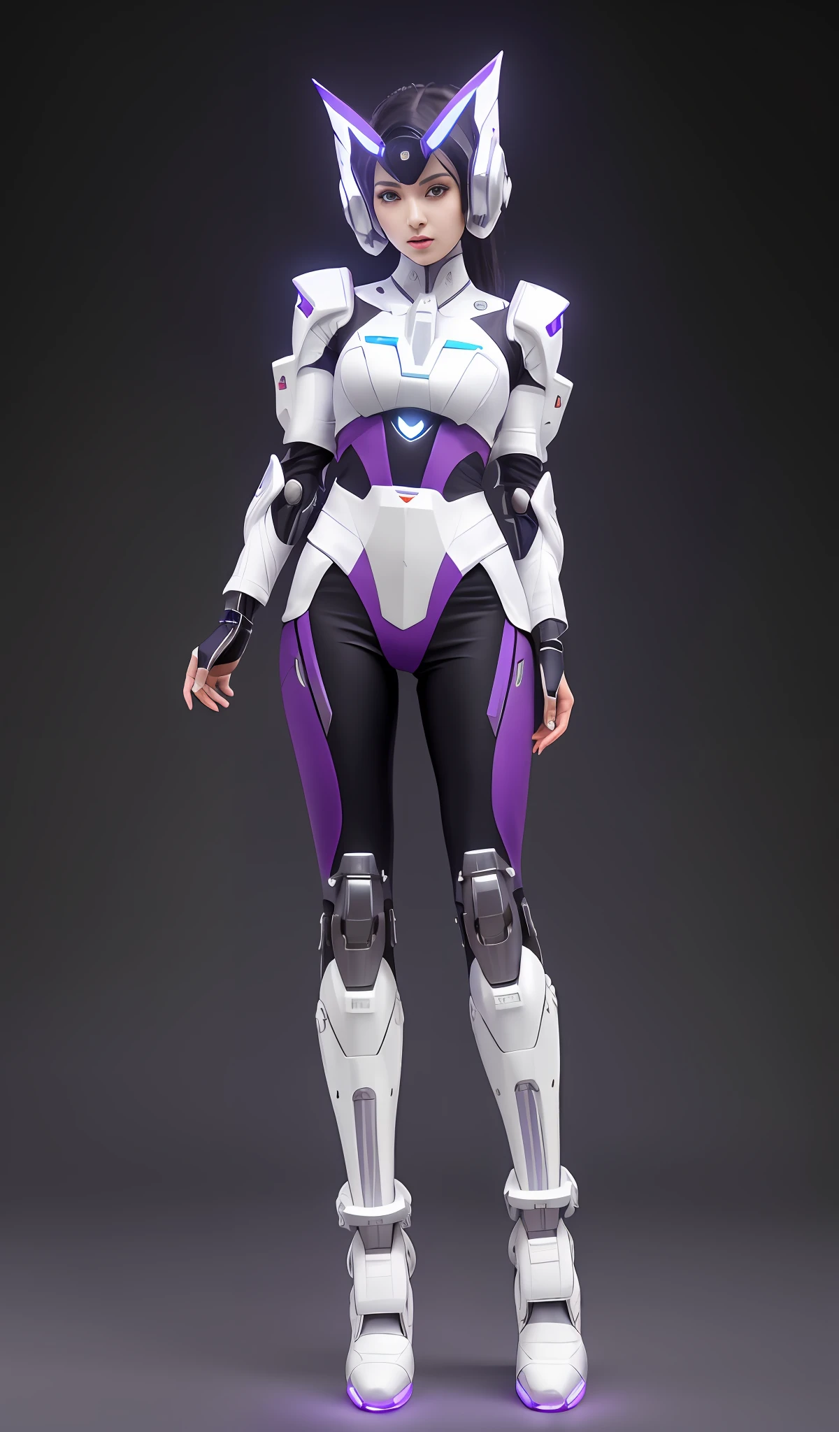 Alati wears a futuristic suit,Wear a purple belt, girl in mecha cyber armor, female mecha, in white futuristic armor, sci fi female character, ferra white mecha, full body mecha suit, sci-fi android female, sci - fi character, of a beautiful female warframe, Mecha suit, science fiction suit