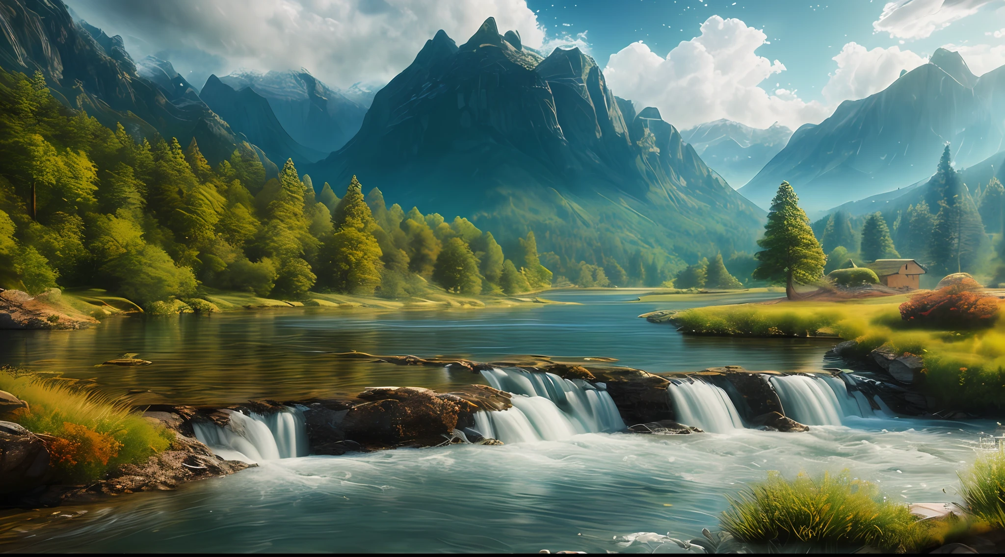 landscape,water,(extremely detailed CG unity 8k wallpaper), most beautiful artwork in the world,professional majestic oil painting,intricate, High Detail, Sharp focus, dramatic, photorealistic painting art