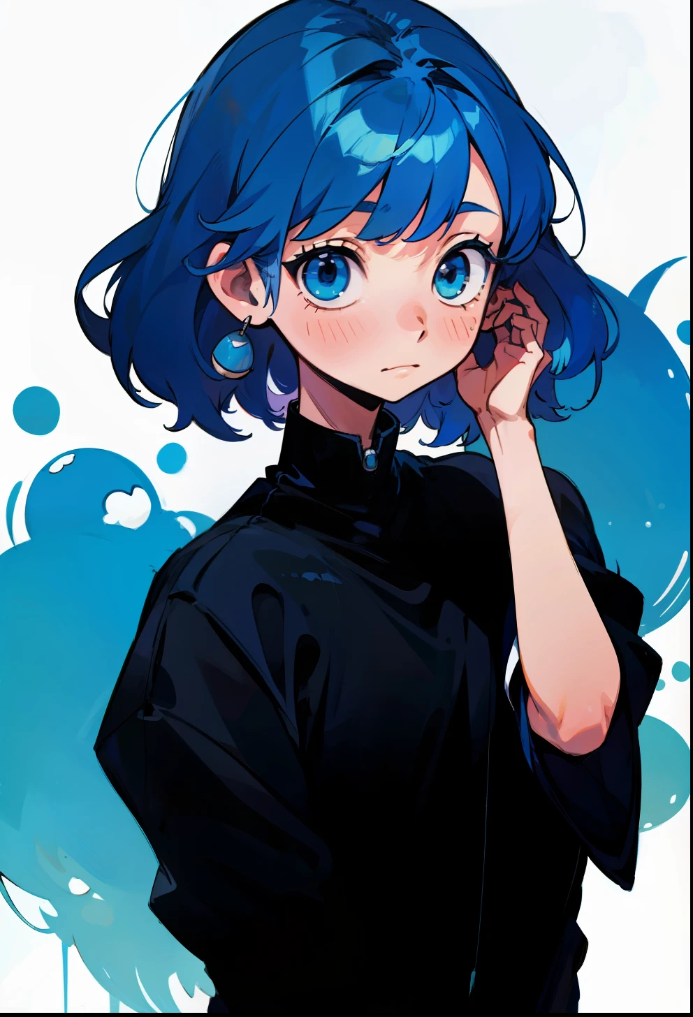 Blue hair, single hair, 1 girl in, shy expression