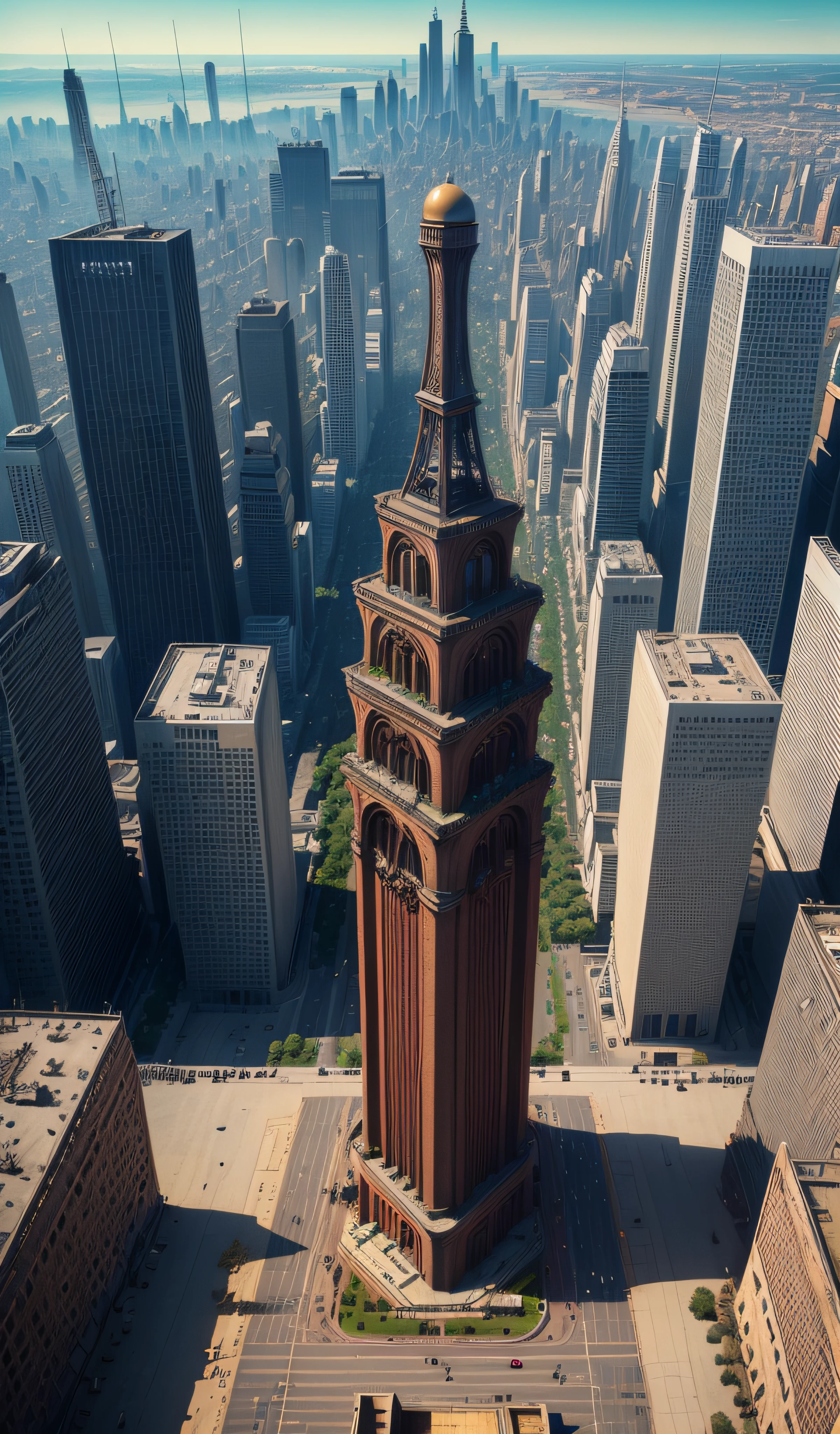 ((masterpiece)),((best quality)),((high detial)),((realistic,))
giant robots in the middle of city,  tower with eyeballs, Industrial age city, deep shaft in the middle of city, architectural streets, stores, steel bridges, steampunk, cyberpunk buildings, neon signs, (view from top:1.5)