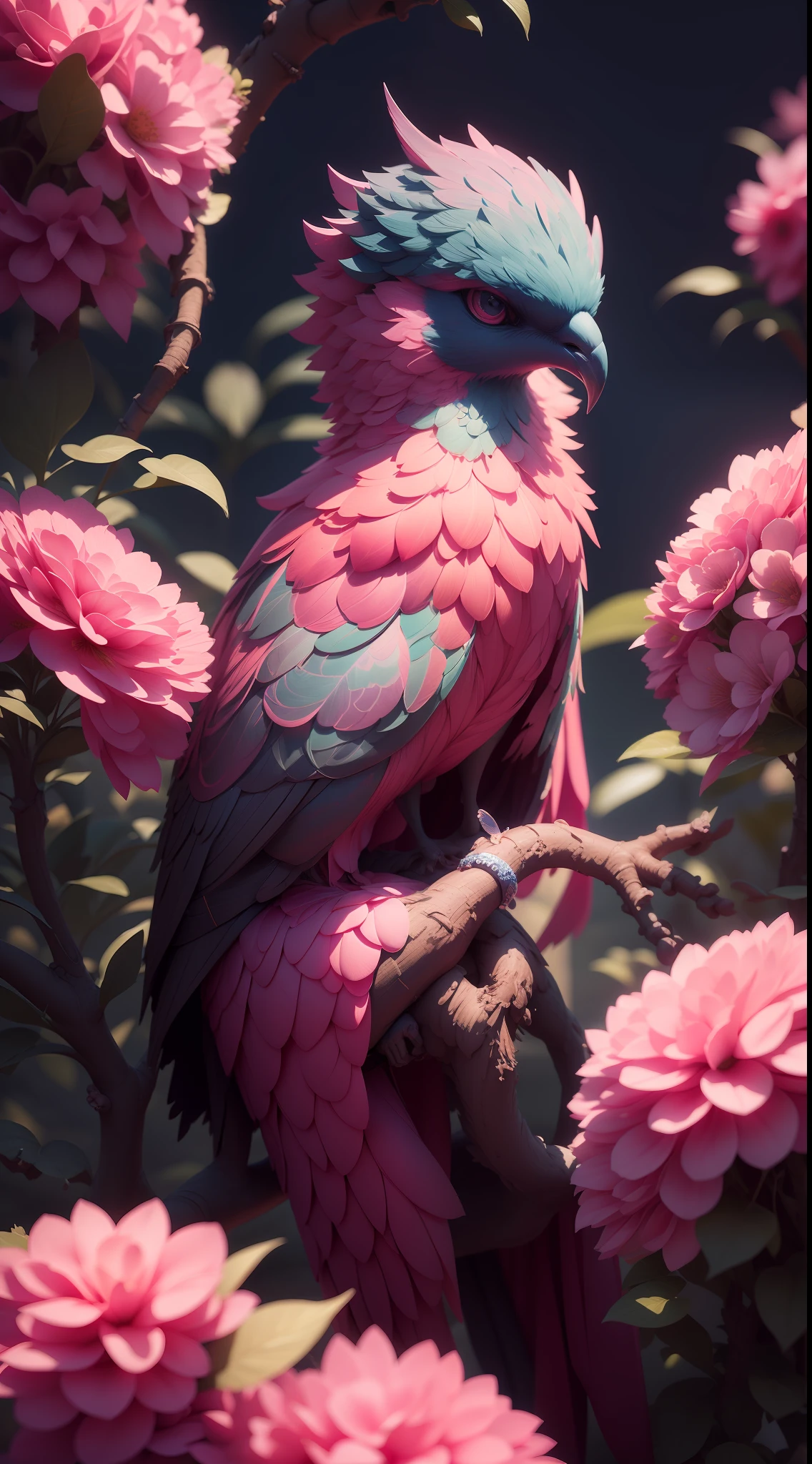 Beautiful and charming beach, cherry tree, homing pigeon, the general color is pink, 3d, (Extremely Detailed Oil Painting:1.2), glow effects, godrays, Hand drawn, render, 8k, octane render, cinema 4d, blender, dark, atmospheric 4k ultra detailed, cinematic sensual, Sharp focus, humorous illustration, big depth of field, Masterpiece, colors, 3d octane render, 4k, concept art, trending on artstation, hyperrealistic, Vivid colors, extremely detailed CG unity 8k wallpaper, trending on ArtStation, trending on CGSociety, Intricate, High Detail, dramatic