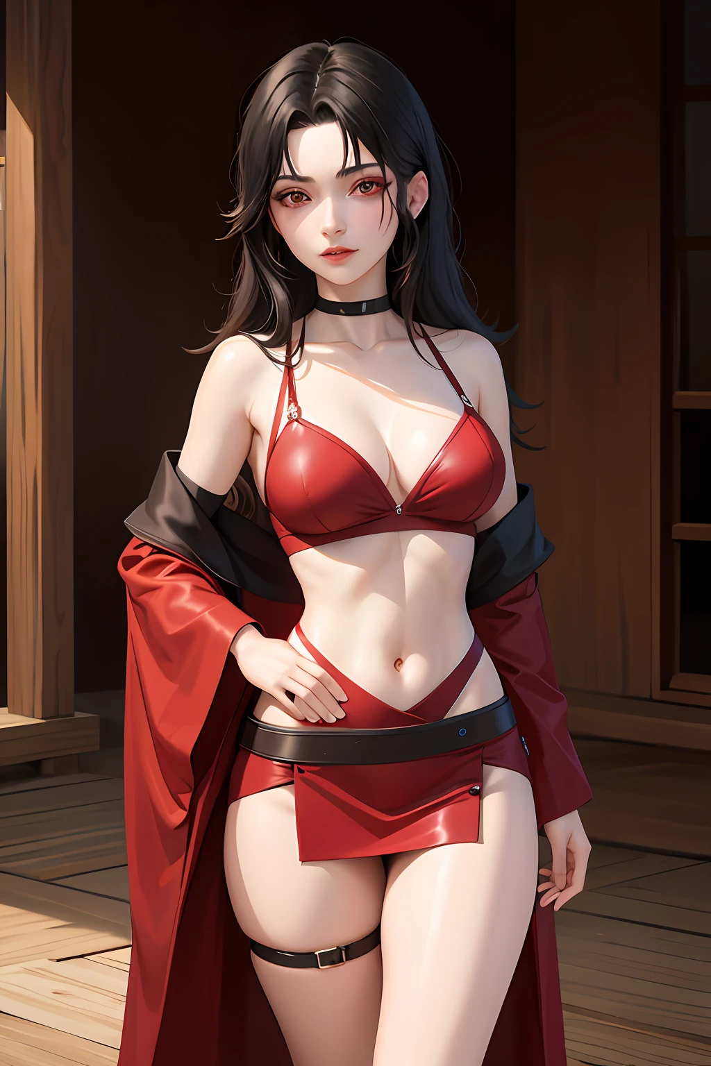 nar_kurenai_yuhi, protetor da testa, bandagens, olhos vermelhos, cinto de ligadura vermelho, cintas de liga vermelhas NSFW
