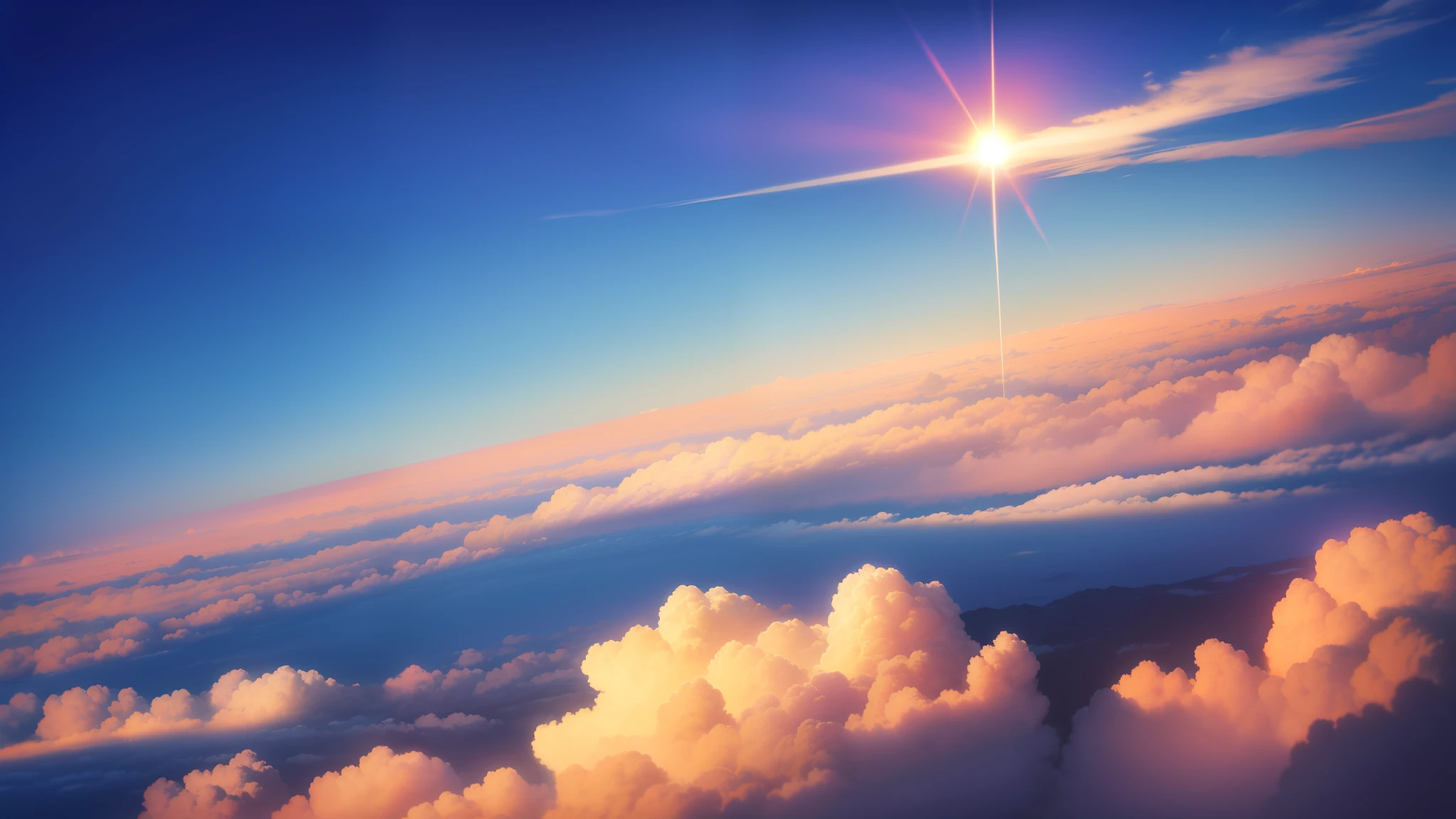 uma imagem acida das nuvens com um por do sol e nuvens,(8k), muito detalhado, realista, linda imagem