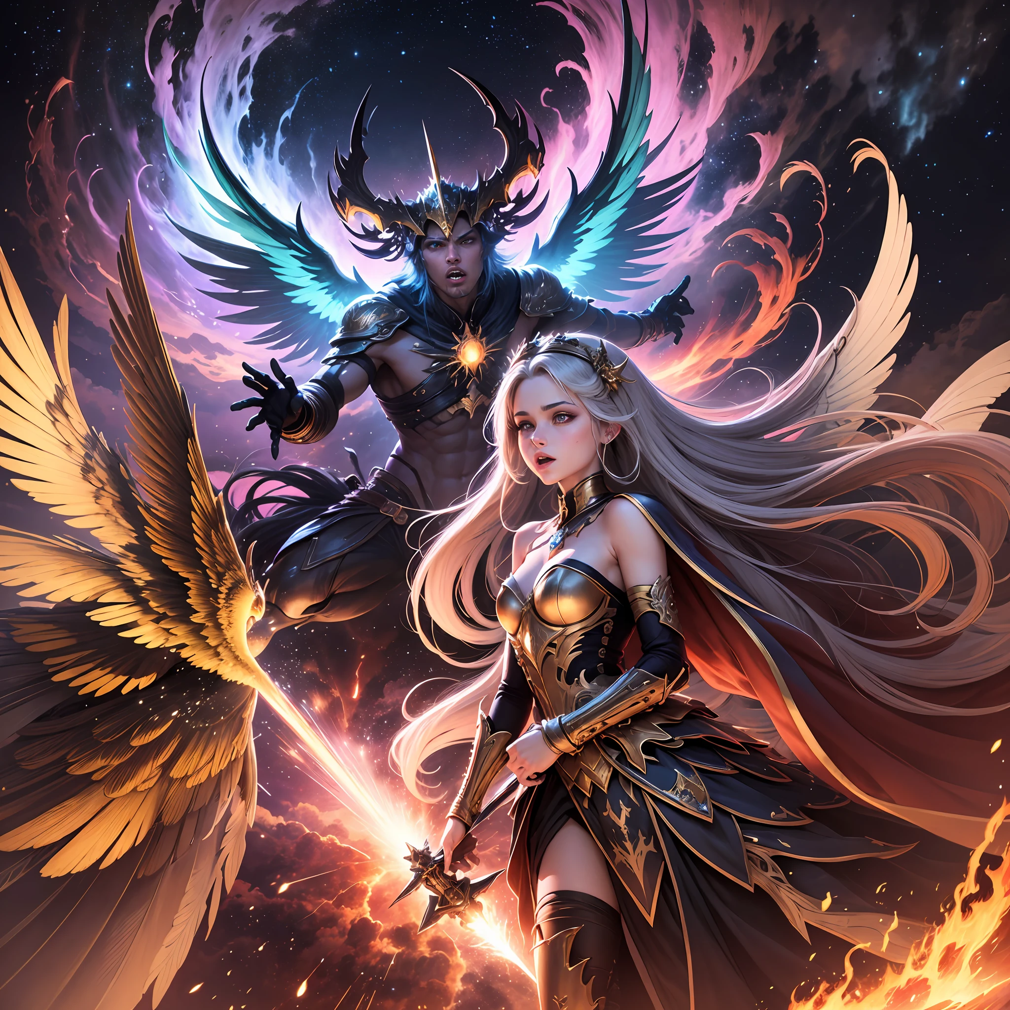 he celestial sky lit up in an epic battle between the rebels and the Celestials loyal to the Council. Glittering wings clashed in a majestic duel as bolts of light and celestial fire shot through the ether, creating a spectacle worthy of songs in the heavens. --auto --s2