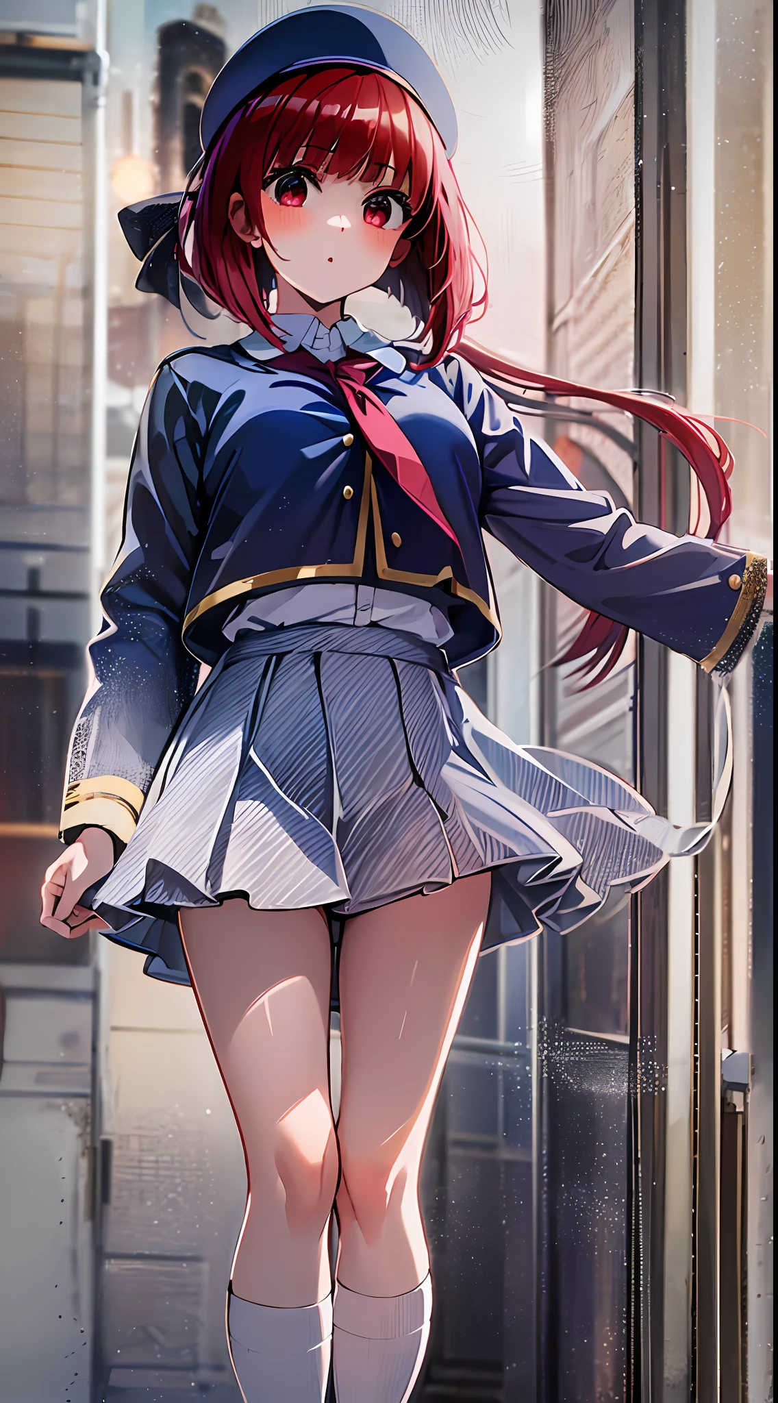 Winter, main girl is beautiful and cute, traditional uniform, navy blue sailor suit, "neat and bright uniform coordination", full body, full body illustration, best illustration, realistic and elaborate uniform, high school uniform, elementary school student, ((highest quality)), ((masterpiece)), (detail: 1.4), anatomical, award-winning concept art, beautiful, fine details, portrait, looking viewer, (full body view) ), 1 girl, full body, solo, 6 years old, elementary school student, child actor, red hair, red hair, short hair, red eyes, big eyes, cute underwear, panties, long skirt, silk material panties, skirt lift, blush, classroom, belly button out, clothes lift, easy background, lifting clothes, white shirt, uniform, sailor suit, Japan cute uniform, look away, loli, elementary school, The main girl is beautiful and cute, loli, baby face, cute, young, young appearance, fantastic visual depiction, professional effect, beautiful girl, petite girl, unevenness, absurdity, unevenness, the oldest girls' school Japan based on Christianity along with the girls' school for uniform, "very cute with traditional uniform", "very cute sailor suit for both summer and winter clothes", loafers, red hair, Red eyes, traditional uniform, neat and clean coordination, "In line with our school's educational policy of "nurturing independent women", the beauty of intelligent and dignified women is expressed in uniforms.