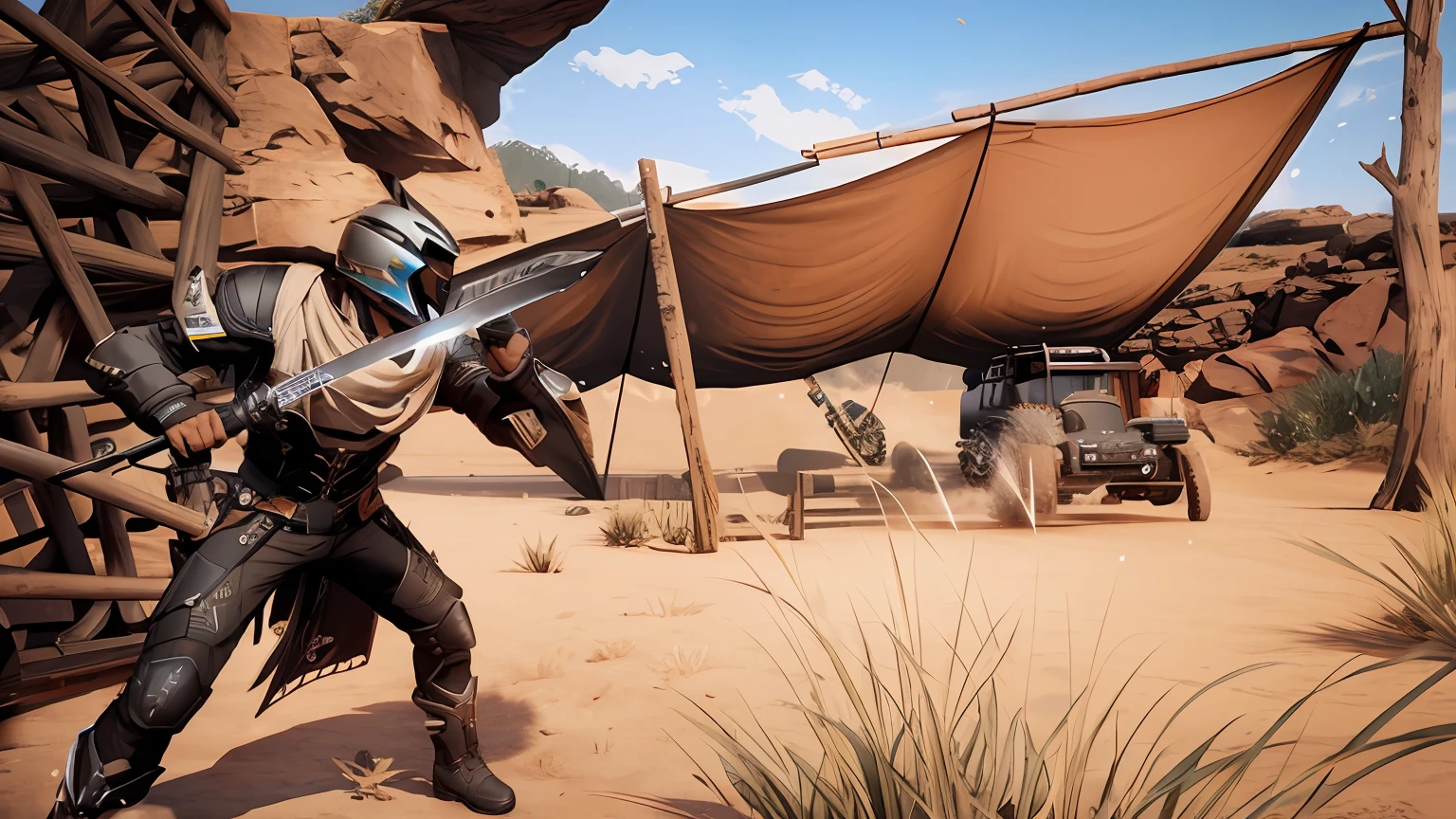 there is a man in a black outfit holding a sword, motor empoeirado unreal, trend in the unreal engine 5, jogabilidade ainda, Unreal Motor 5 - W 1024, sombreamento Motor irreal 5, Unreal Engine 5 renderizado, Unreal Engine 5 4 K UHD imagem, captura de tela do jogo, Aldeias , Motor irreal, Unreal Motor 5 », Unreal motor captura de tela