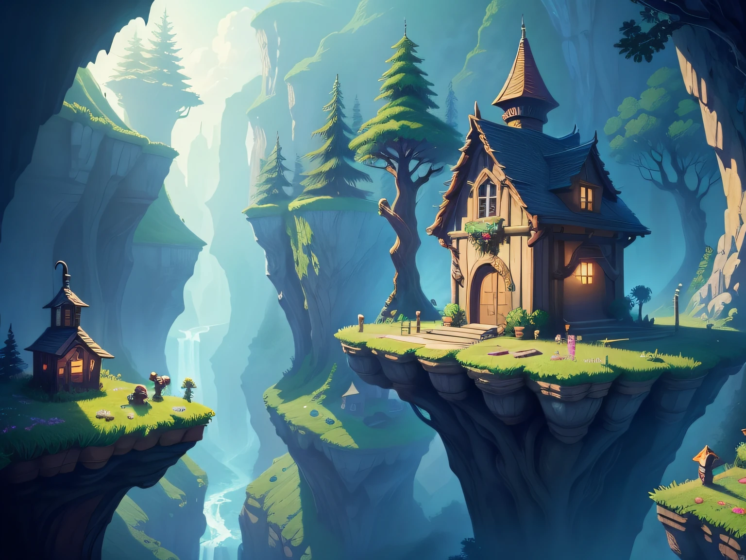 Beautiful fairytale background for a pixel-style platformer game