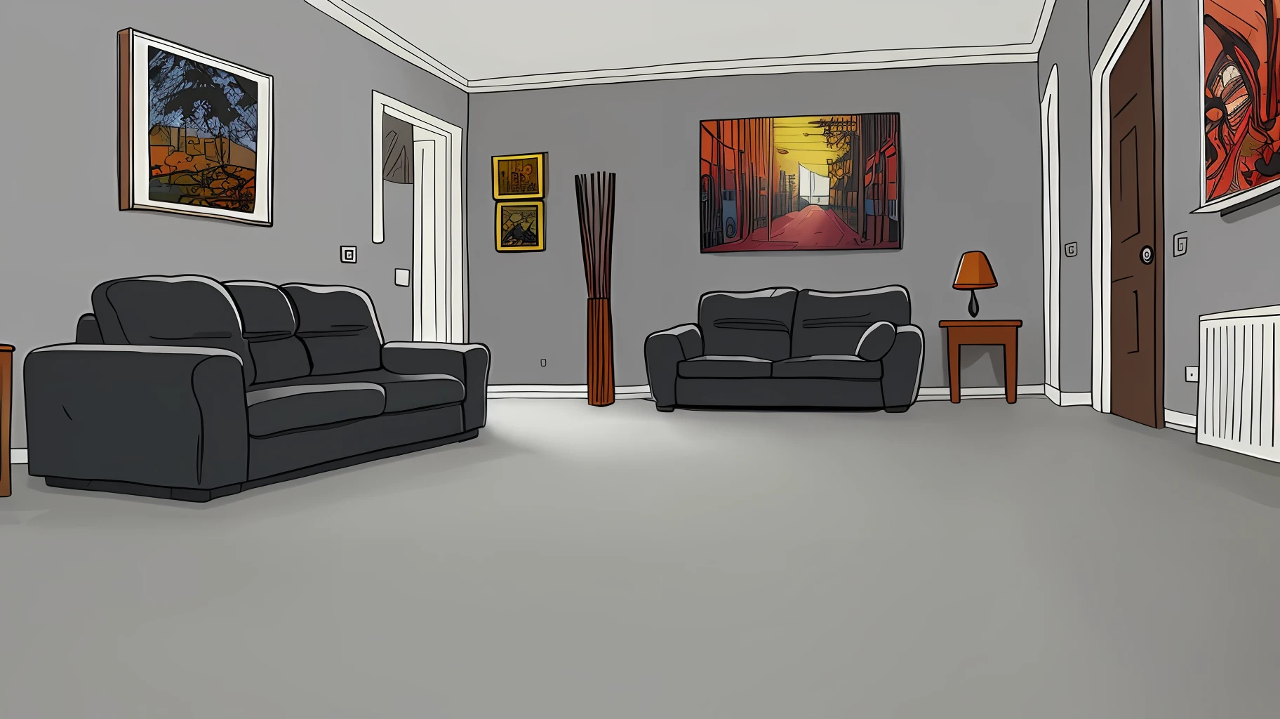 living room interior，Grey floor，8K， hyper HD， tmasterpiece， highest  quality