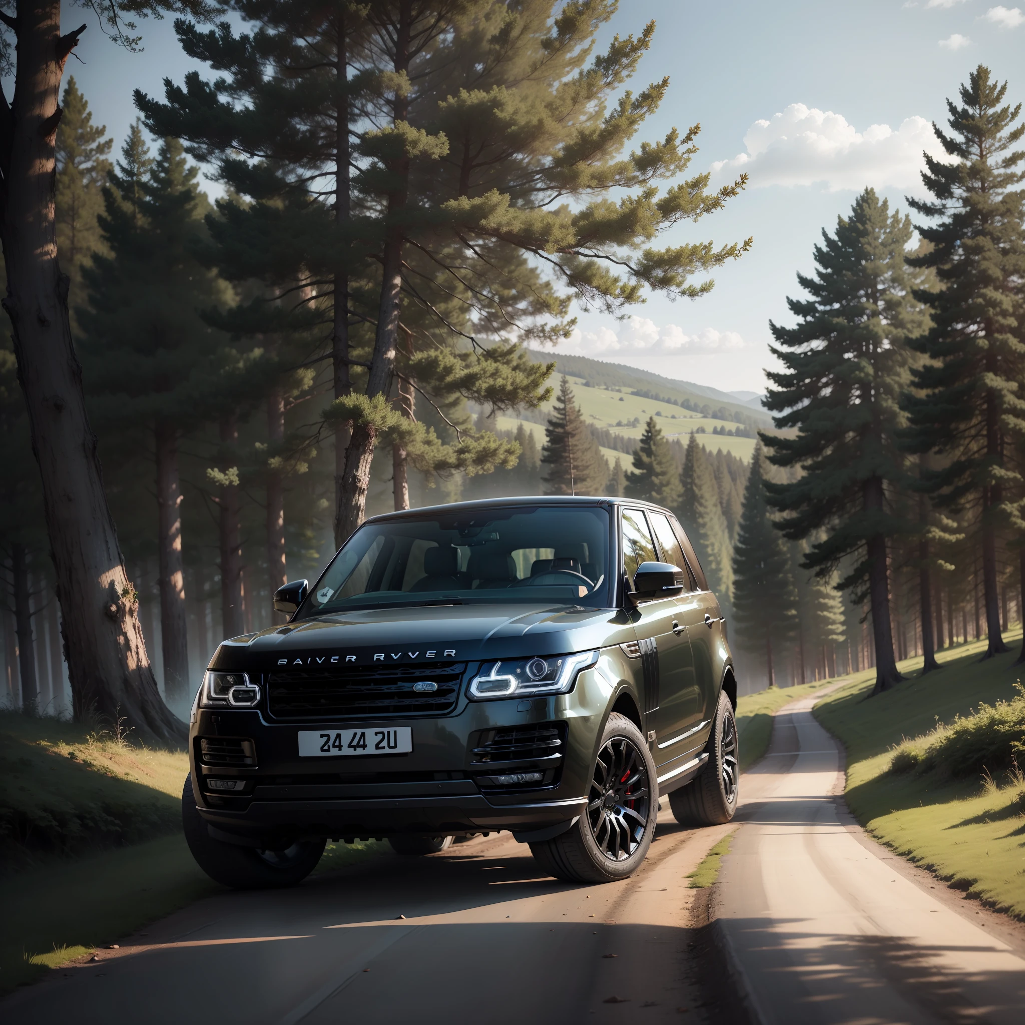 Super ultra Z black Range rover on high hill beautiful nature scene