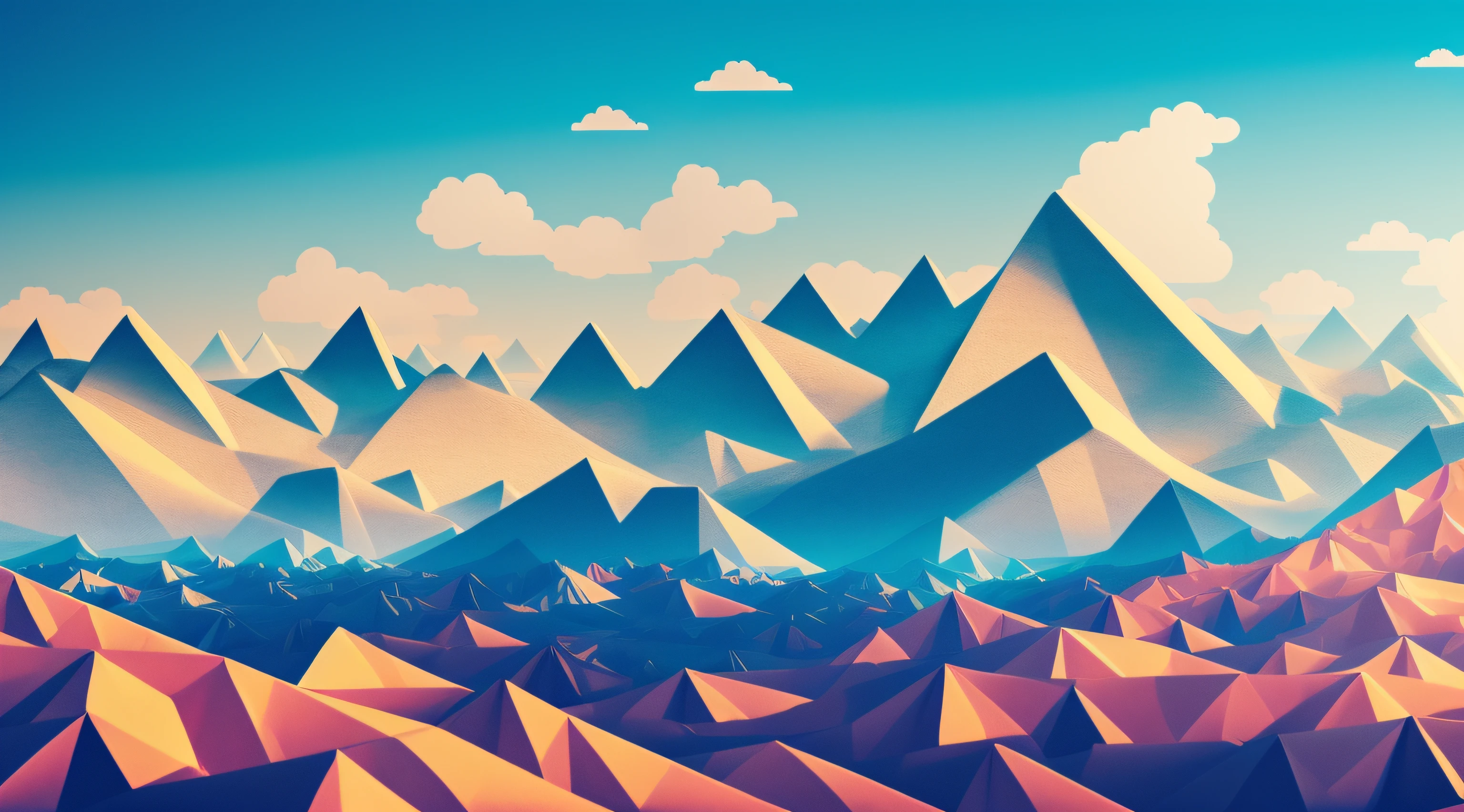 Mountains of super detailed origami paper, In a super superior landscape,4k