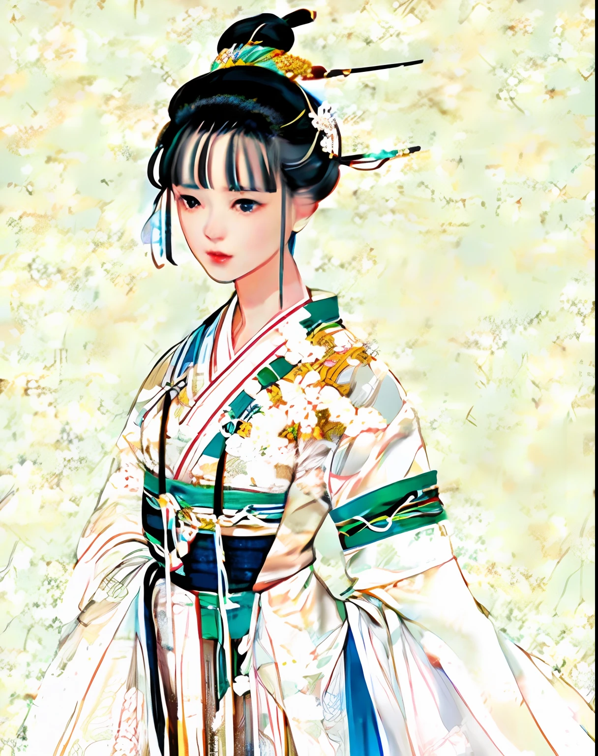 1girl,solo,beauty, gauze,hanfu,upper body Sadness, bun, Chinese, Hanfu