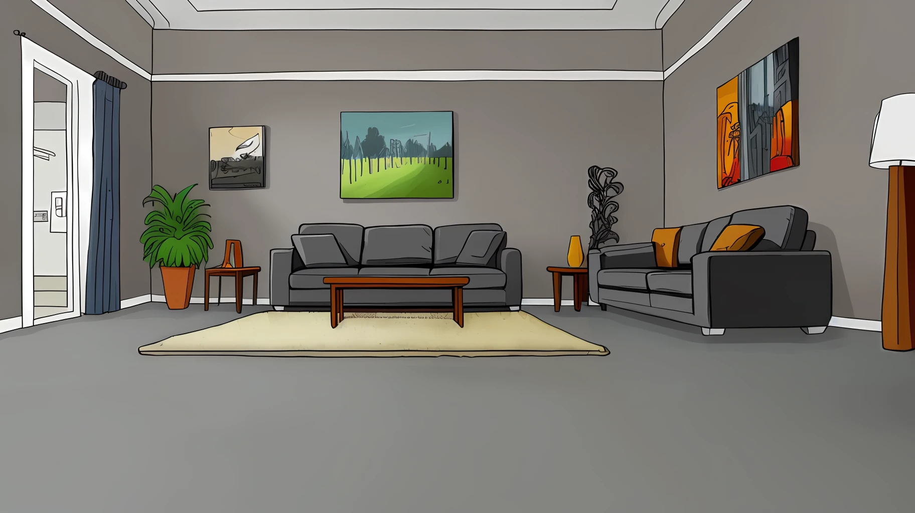 living room interior,Grey floor, 8K, hyper HD, tmasterpiece, highest quality