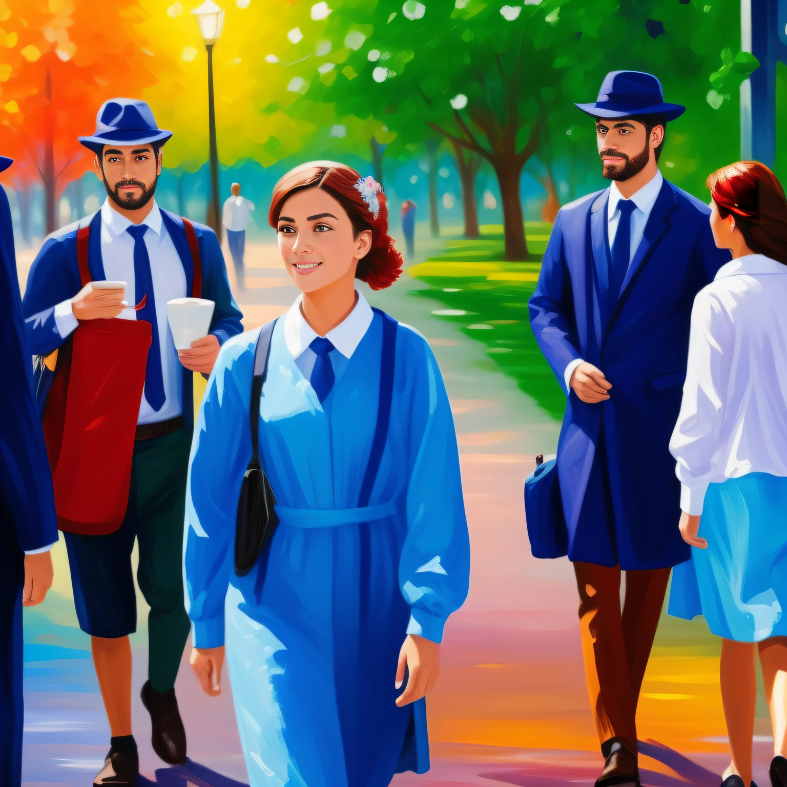 An intern on the first day of work. Estilo: "impressionismo", com cores vibrantes bem definidas em 8K. Paint in such a way that characters are easily recognizable and reveal the perfection of the characters' facial expressions.