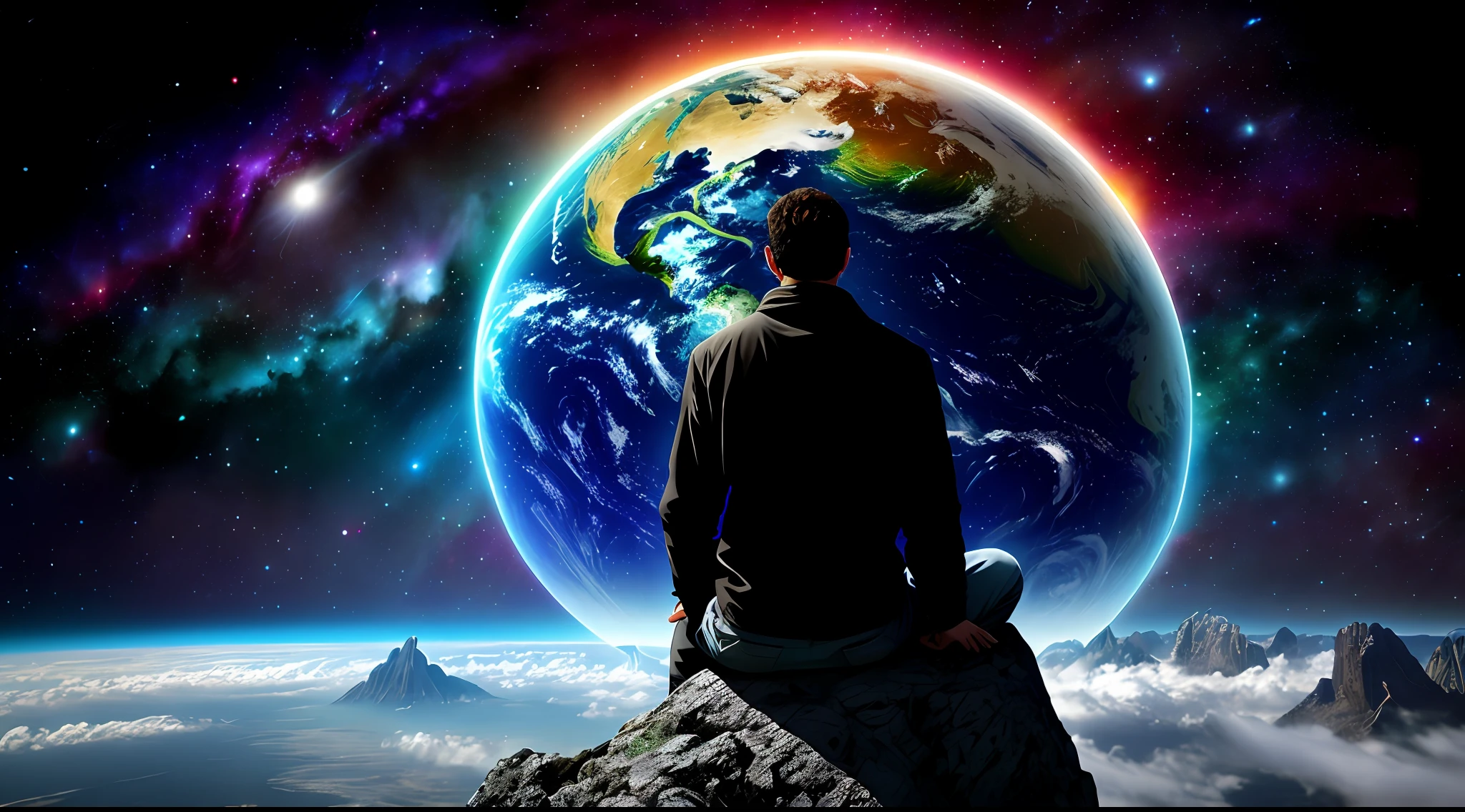 Man at edge of creation of the universe