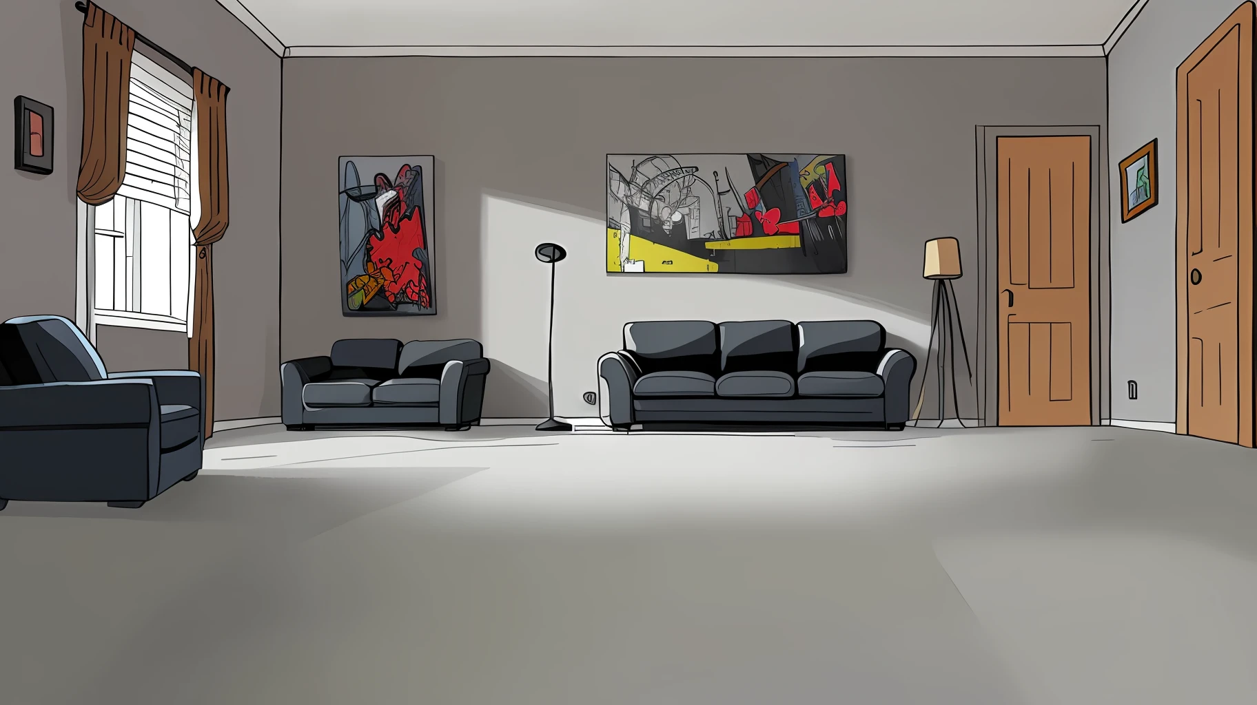 living room interior,Grey floor, 8K, hyper HD, tmasterpiece, highest quality