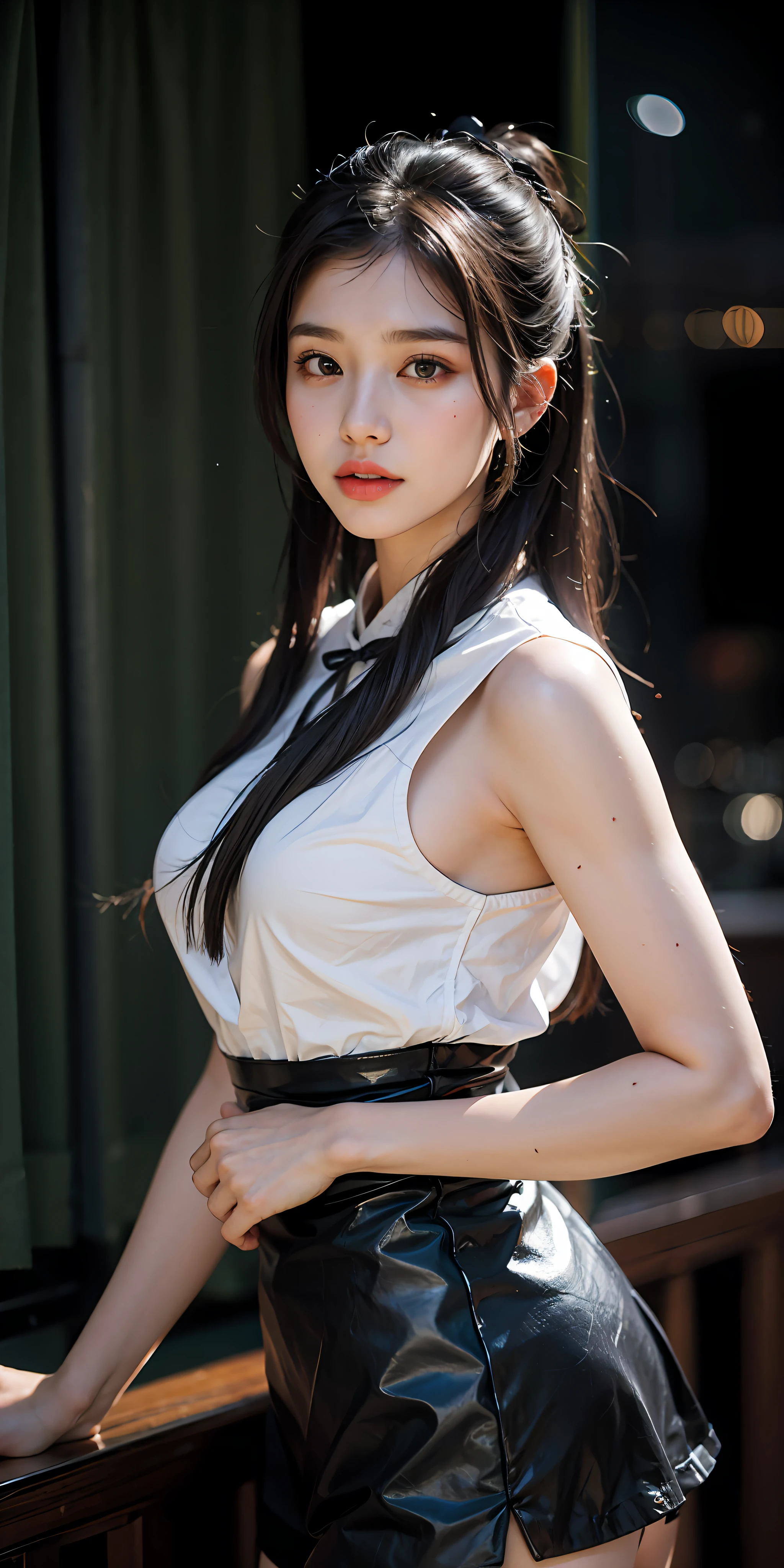 1girl，ultra - detailed，Chinese Hanfu，short  skirt，cowboy lens，randome pose，mediuml breasts，（Zen entanglement，SakuraNS，Tangles，tangled），Interstellar battlefield，Beautiful and beautiful，tmasterpiece，best qualtiy，offcial art，extremely detaile，vivd colour，Unity 8k壁纸，cropped shoulders