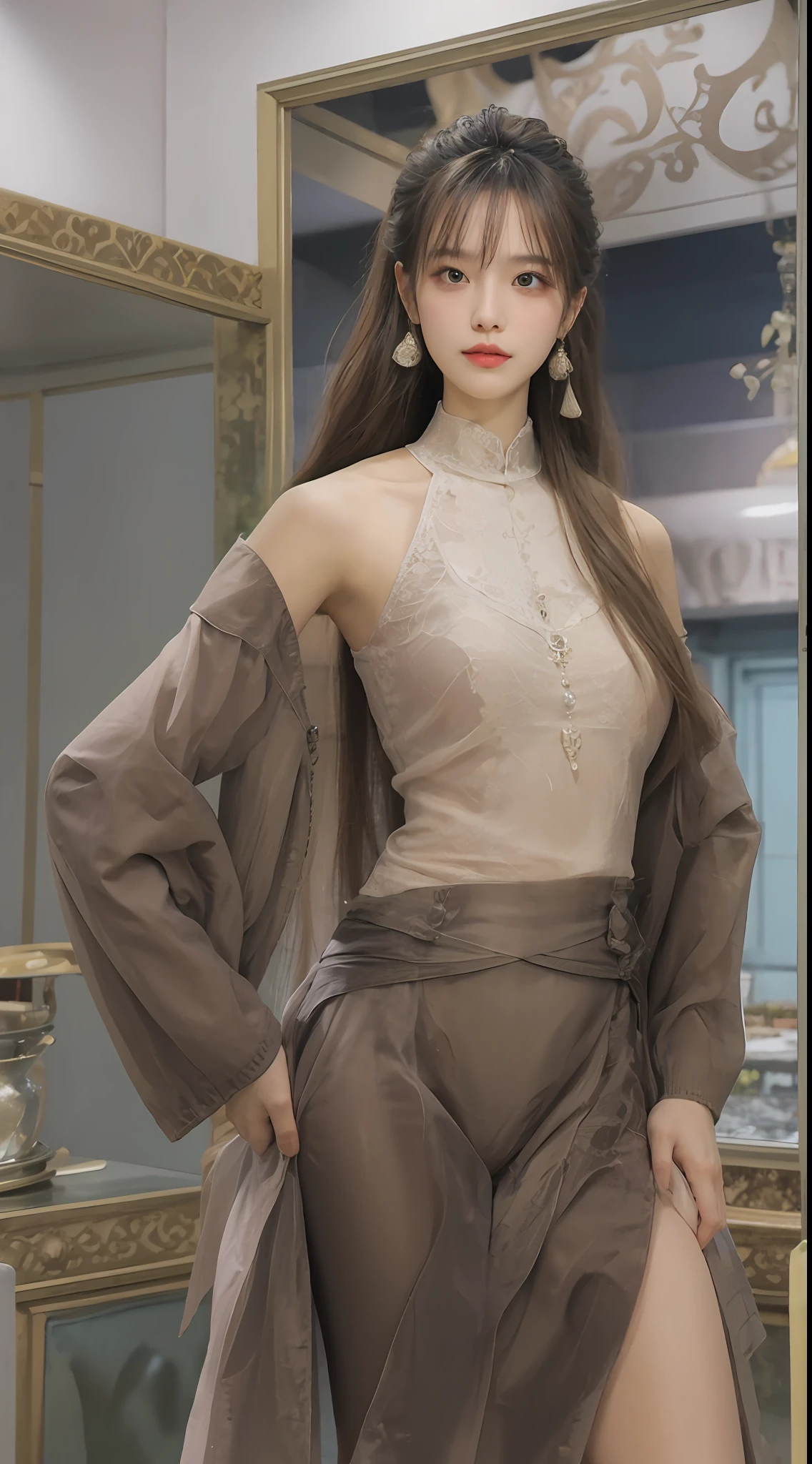 Unbeatable masterpiece，Perfect artwork，（（Perfect female image）），photorealestic，独奏，（Fidelity：1.4），best qualtiy，超高分辨率，1girll，chinaware，Kpop ido， big breasts beautiful, tmasterpiece, Best quality at best, very vey very detailed face, Perfect litthing, 👍独奏, plain face, Best quality at best, 超高分辨率, (realisticlying:1.4), ultra - detailed, tmasterpiece, Best quality at best,
