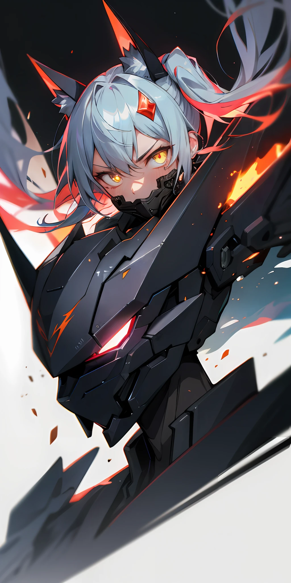 Masterpiece Anime Robot beutiful diamond skin golem cat girl magic, aesthetic_eyes, detailed eyes, demon horn, mask, wings, glowing, random twintail fantasy hair, multicolored hair, body detailed, random very angry face, detailed face, Saenyo Ancalagon Anthropomorphic majestic Guardian | Portrait | finely detailed Obsidian and Lava armor | cinematic lighting | intricate filigree metal design | 8k | unreal engine | octane render | aesthetic_eyes, detailed eyes, body detailed, ahegao, detailed face, highly detailed, fantasy background, blush, cat_ears_earrings hair_ornament highres jewelry triple_earring, detailed all, solo, fightning stance, magic circle, electrification, lightning effect, ray tracing, detailed all, show your ability A.I, 4K Ultra HD. add face mask, add fullface mask, mouth and nose covered by mask, glowing eyes particle glowing, 4K Wallpaper, robot female,