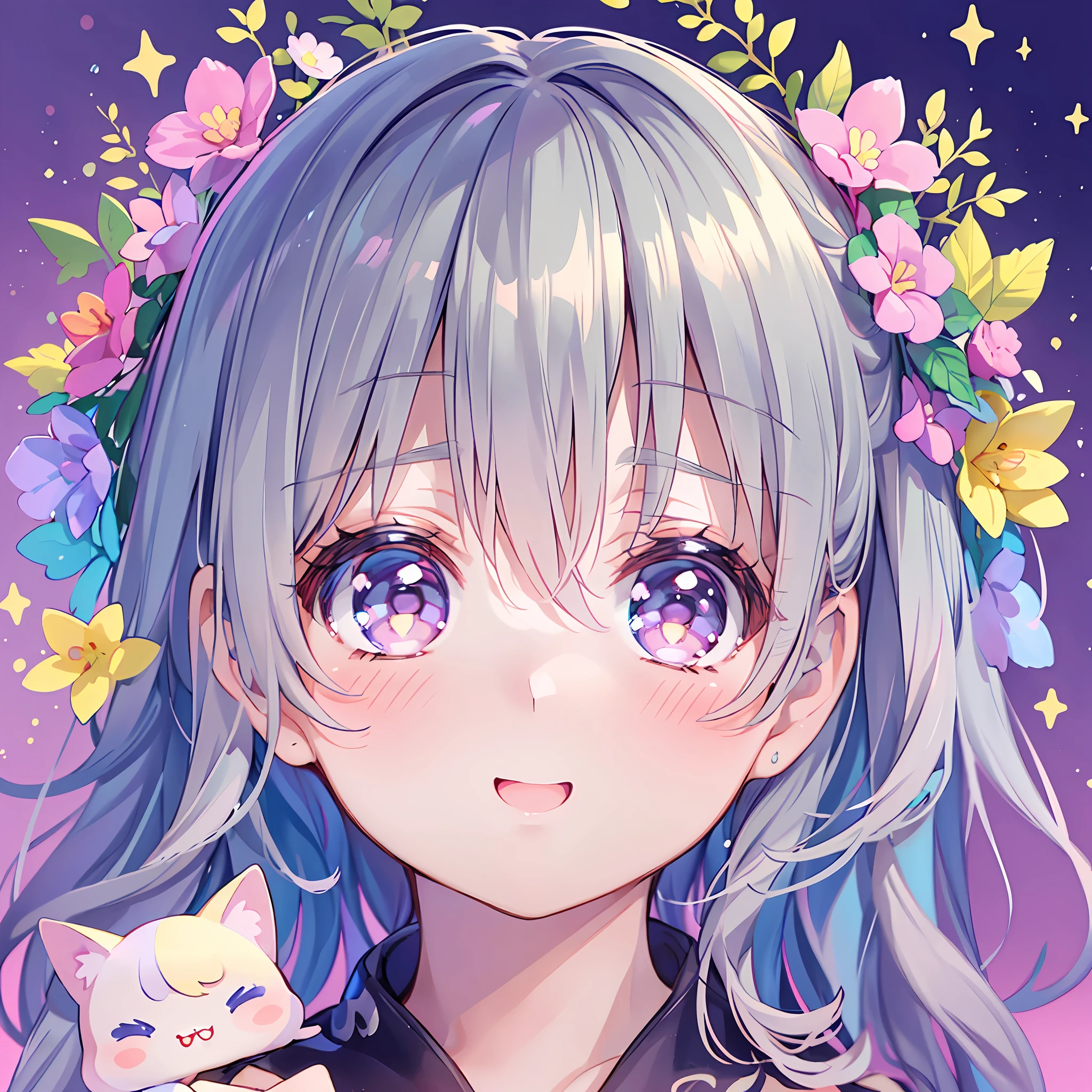 masterpiece, (2girls and 2girls and 2girls and 2girls), idol, closeup, big eyes, kawaiitech, kawaii, cute, pastel colors, best quality, happy, deep background, symmetrical, tilted head, spring, cover, title