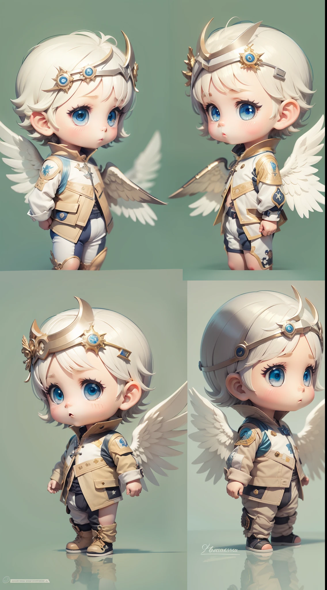 Create an angel with the stature of an anime-style -yead, malino, menino, asas brancas, olhos grande, postura conservadora, armadura