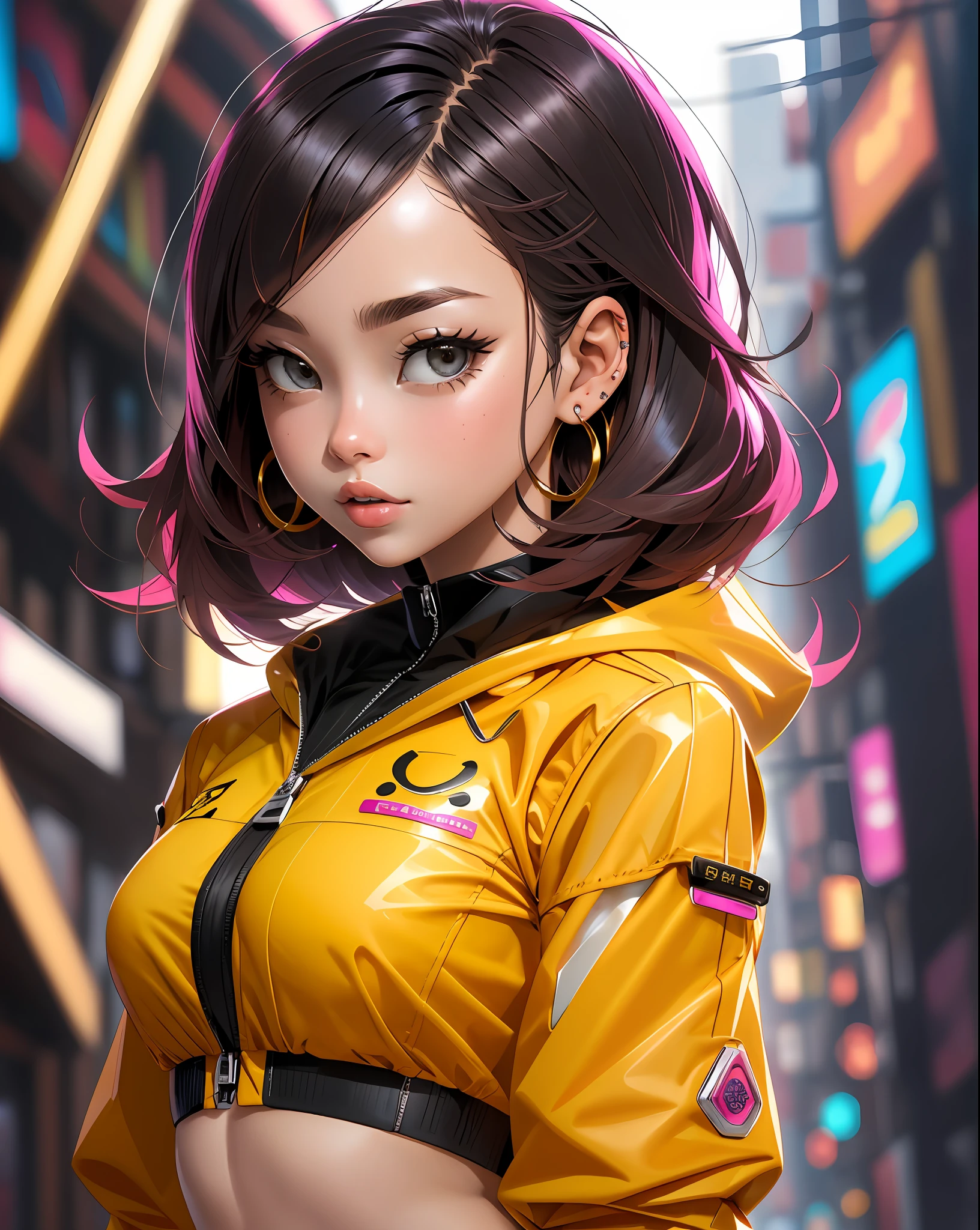 La mejor calidad, Chica Cyber Sttyle, 1girl, solamente, Cabello largo, fondo borroso,