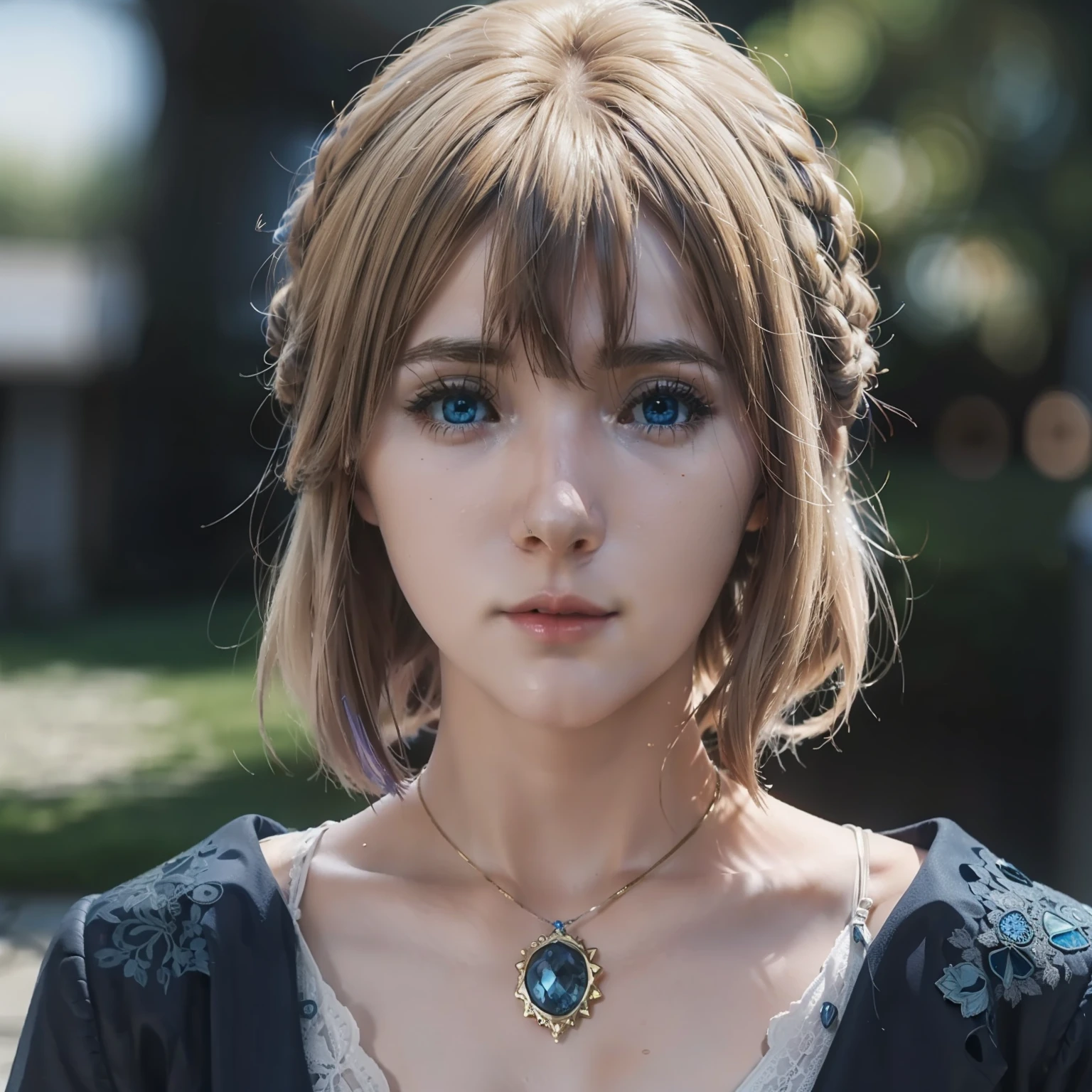 violet_evergarden, blue_eyes, blonde hair, (realism:1.2), (masterpiece:1.2), (best quality), (ultra detailed), (8k, intricate), (85mm), light particles, lighting, (highly detailed:1.2), (gradients), colorful, daylight,