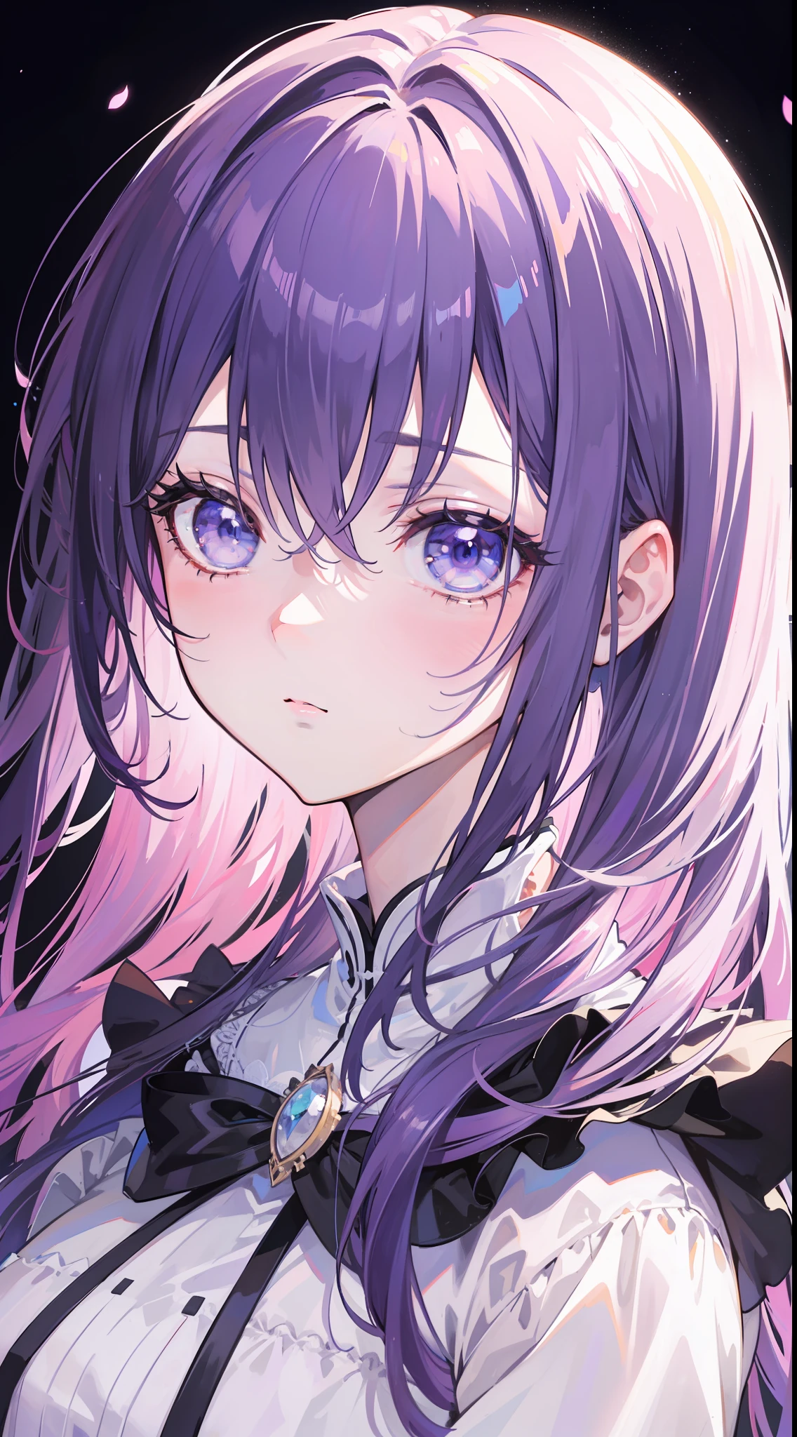 high high quality,tmasterpiece,Delicate facial features,Delicate hair,Delicate eyes,Delicate hair,Anime girl wearing white dress,Purple flowers, Light purple hair,Guviz-style artwork, 4K digital art, Digital anime illustration, ethereal anime, portrait of magical girl, 8K high quality detailed art(Delicate facial portrayal)(Fine hair portrayal)(highest quality)(Master masterpieces)(High degree of completion)(a sense of atmosphere)8k wallpaper,tmasterpiece,Best quality at best,ultra - detailed