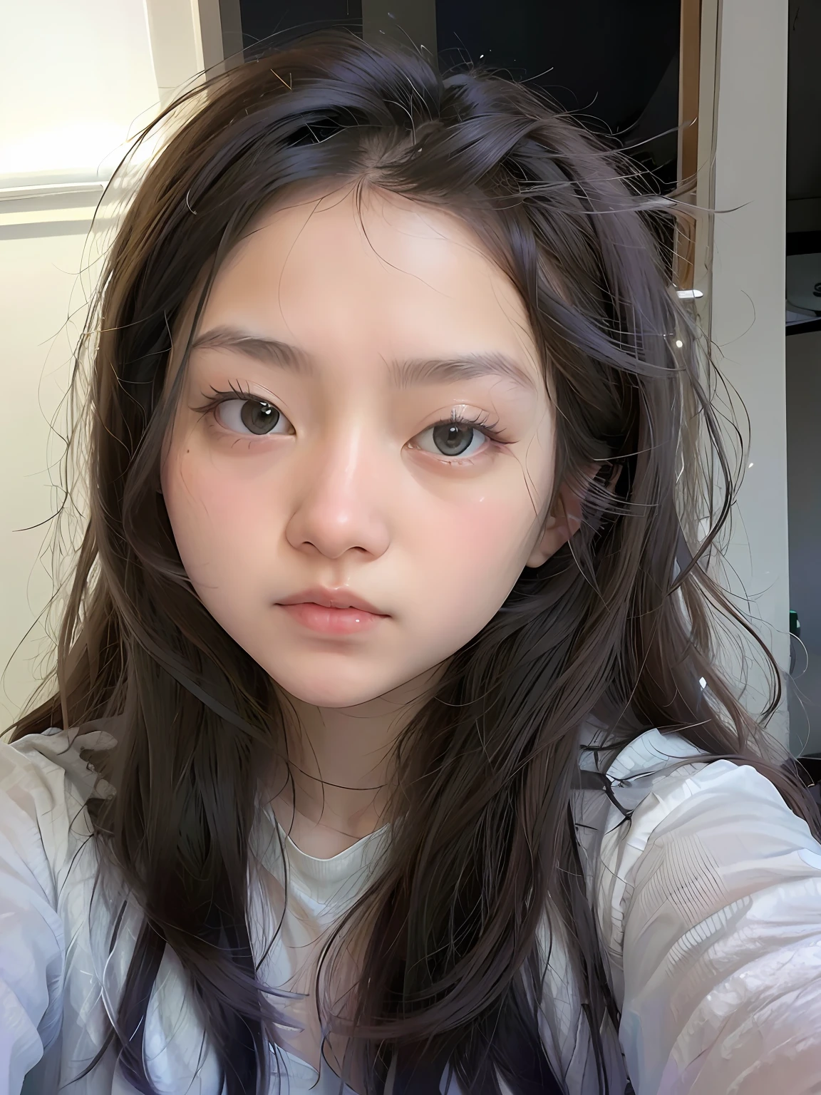 a close up of a woman with long black hair and a white shirt, 18 years old, south east asian with round face, anime thai girl, young cute wan asian face, asian girl, girl cute-fine-face, 1 6 years old, 19-year-old girl, 21 years old, 2 2 years old, asian face
