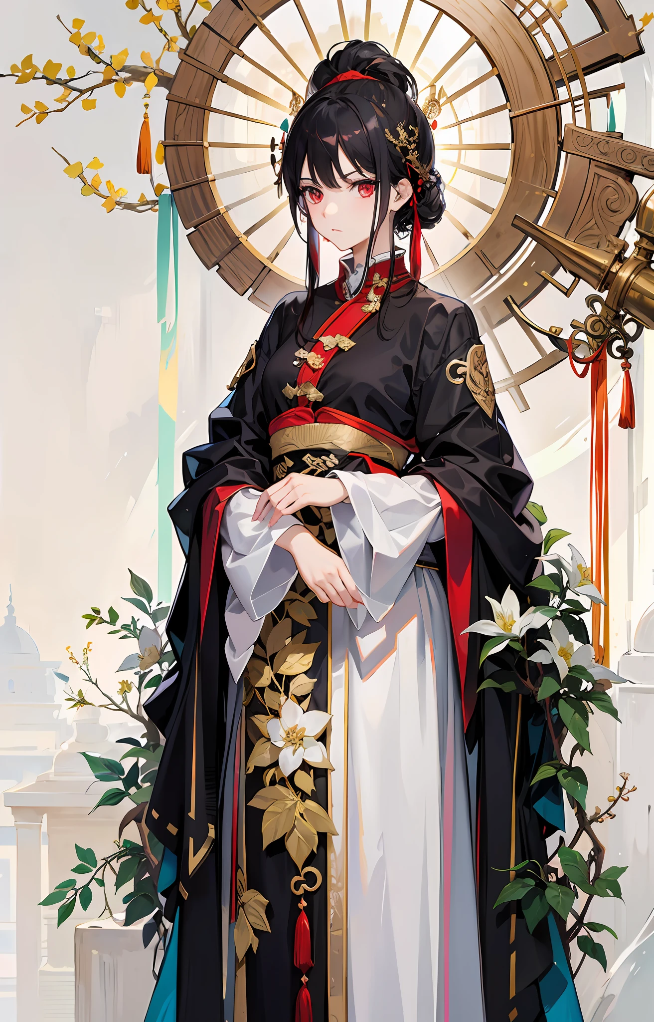 red color eyes，serious-expression