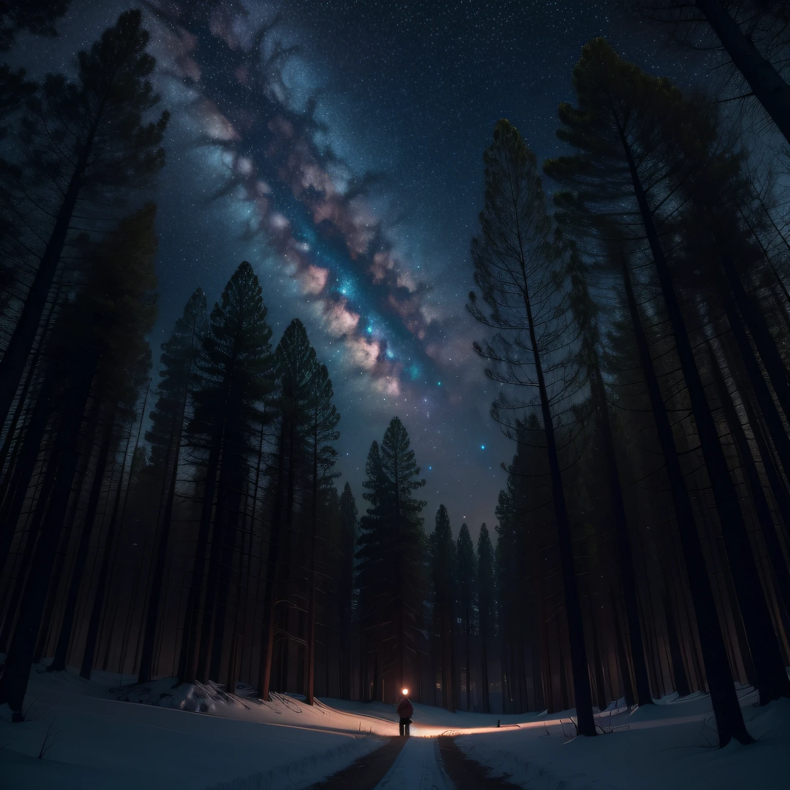 "Mysterious forest and starry sky"