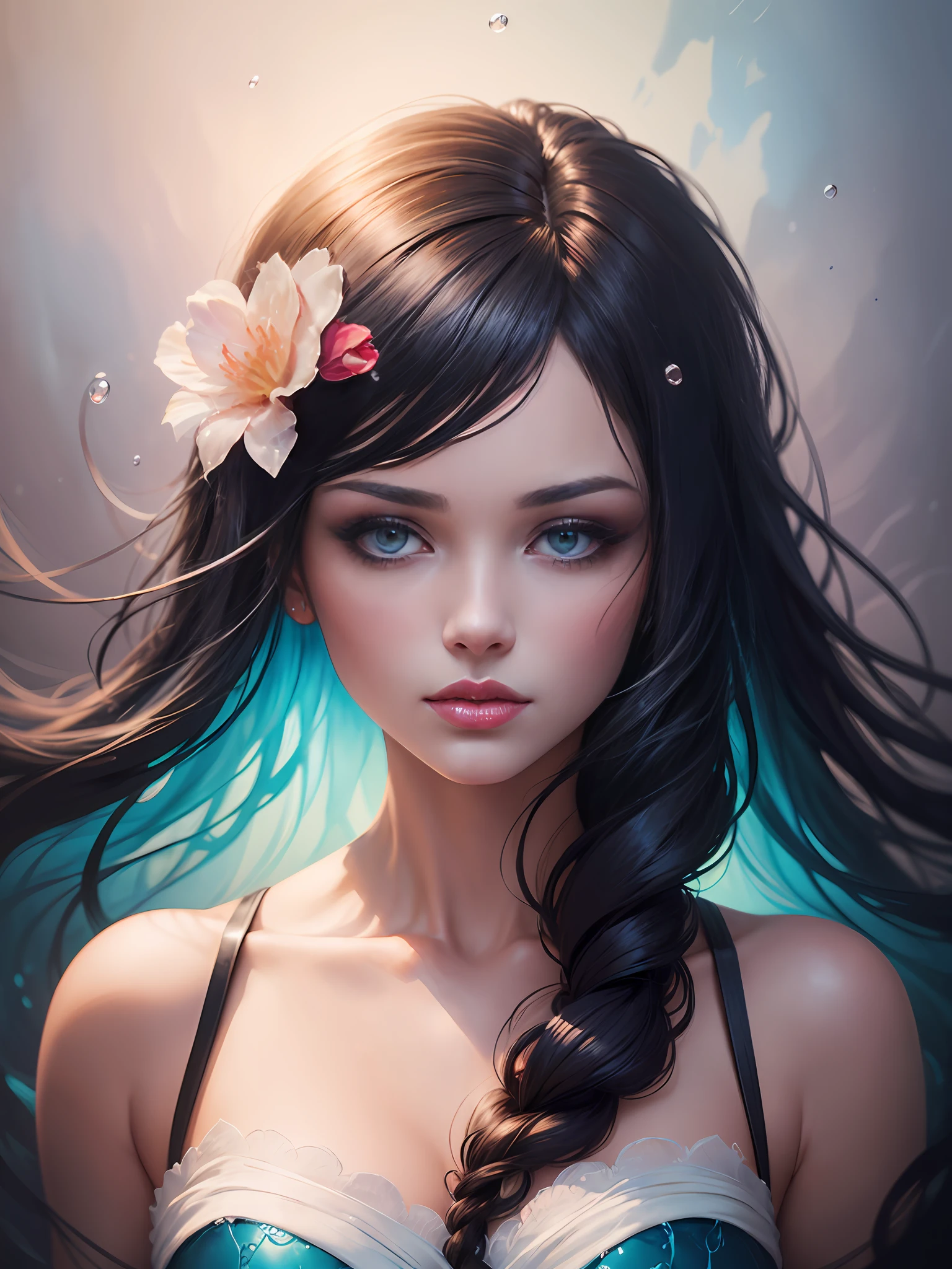 1girl ((Anna Dittmann)) portrait, floral, watercolor sketch, light, watery, abstract, brushstrokes, negative space (masterpiece, high quality) --auto