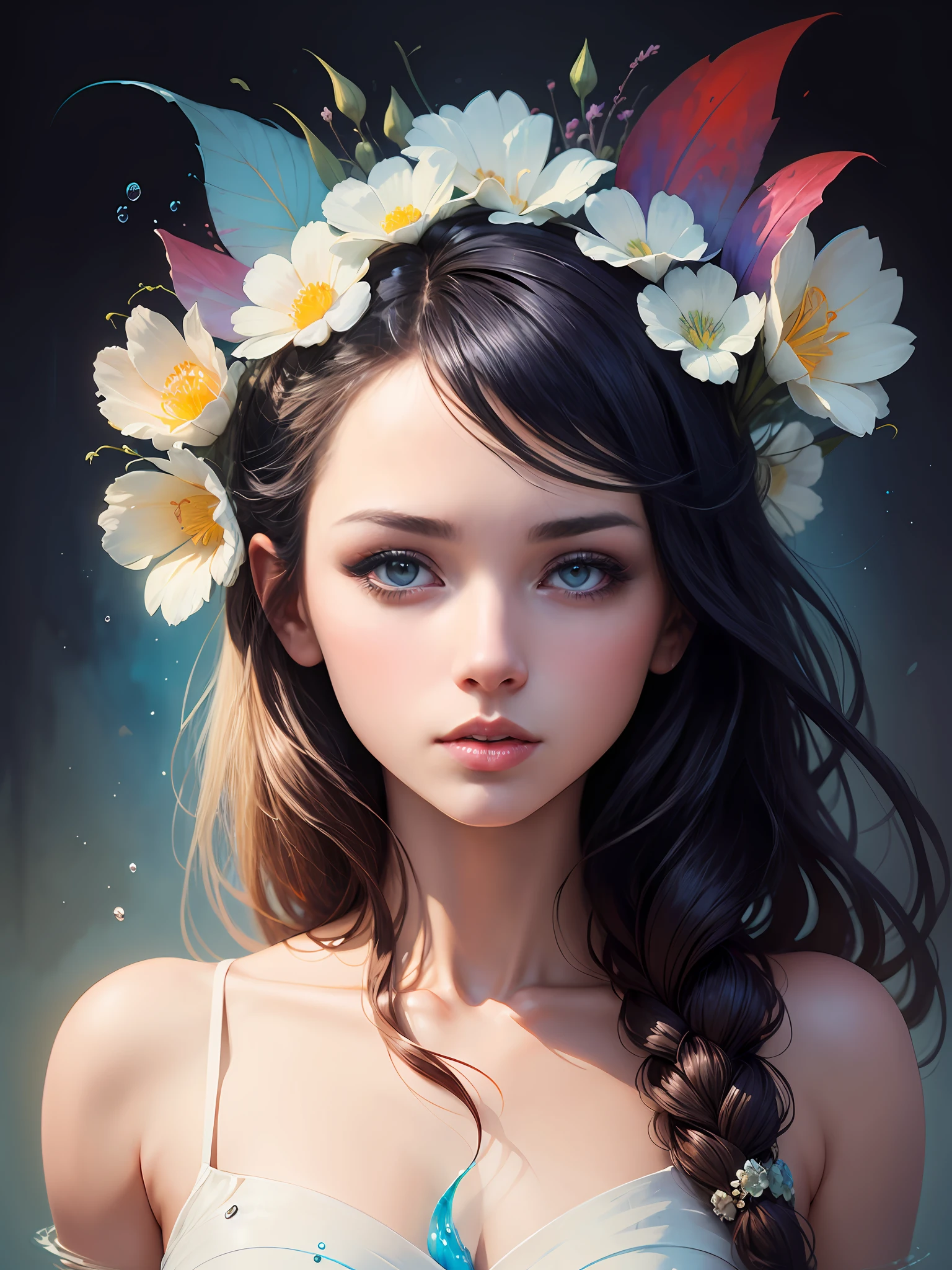 1girl ((Anna Dittmann)) portrait, floral, watercolor sketch, light, watery, abstract, brushstrokes, negative space (masterpiece, high quality) --auto