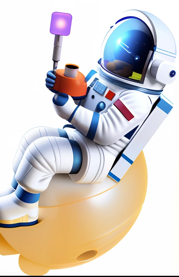 astronaut floating in space, The astronaut holds the probe and glows