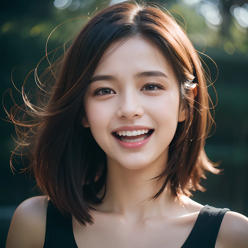 Dressed, (photographrealistic:1.4), (Hyper realistic:1.4), (Realistic:1.3), (Smoother lighting:1.05), (increase cinematic lighting quality:0.9), 32K, 1girl in,25-years old, Realistic lighting, Backlighting, Light on Face, raytrace, (Brightening light:1.2), (Increase quality:1.4), (Top quality real texture skins:1.4), finely detailed eyes, finerly detailed face, (tired and sleepy and joy:0), (Laugh:1.4), close up of face,校服, (Increase body line mood:1.1), (Increase the beauty of skin texture:1.1)