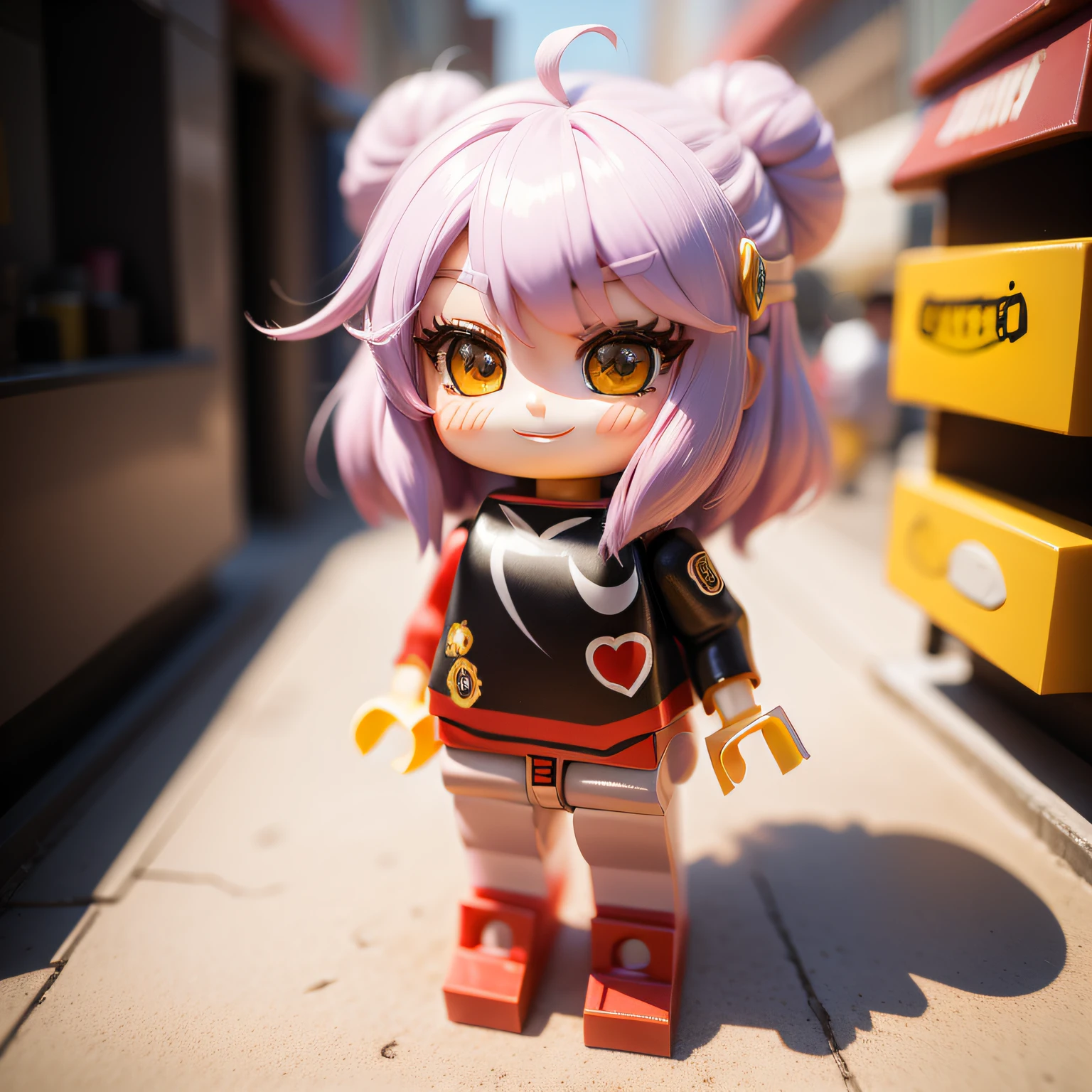 a beauty girl、accuracy、Lego、Chibi、Colorful hair、a smile
