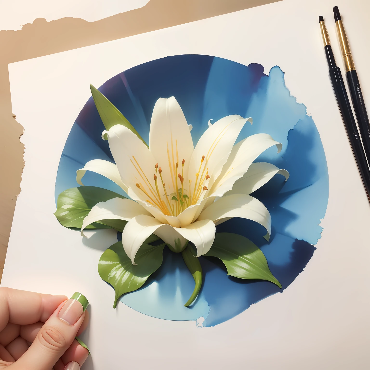 the lilies,Illustration style Watercolor,Washi paper tape