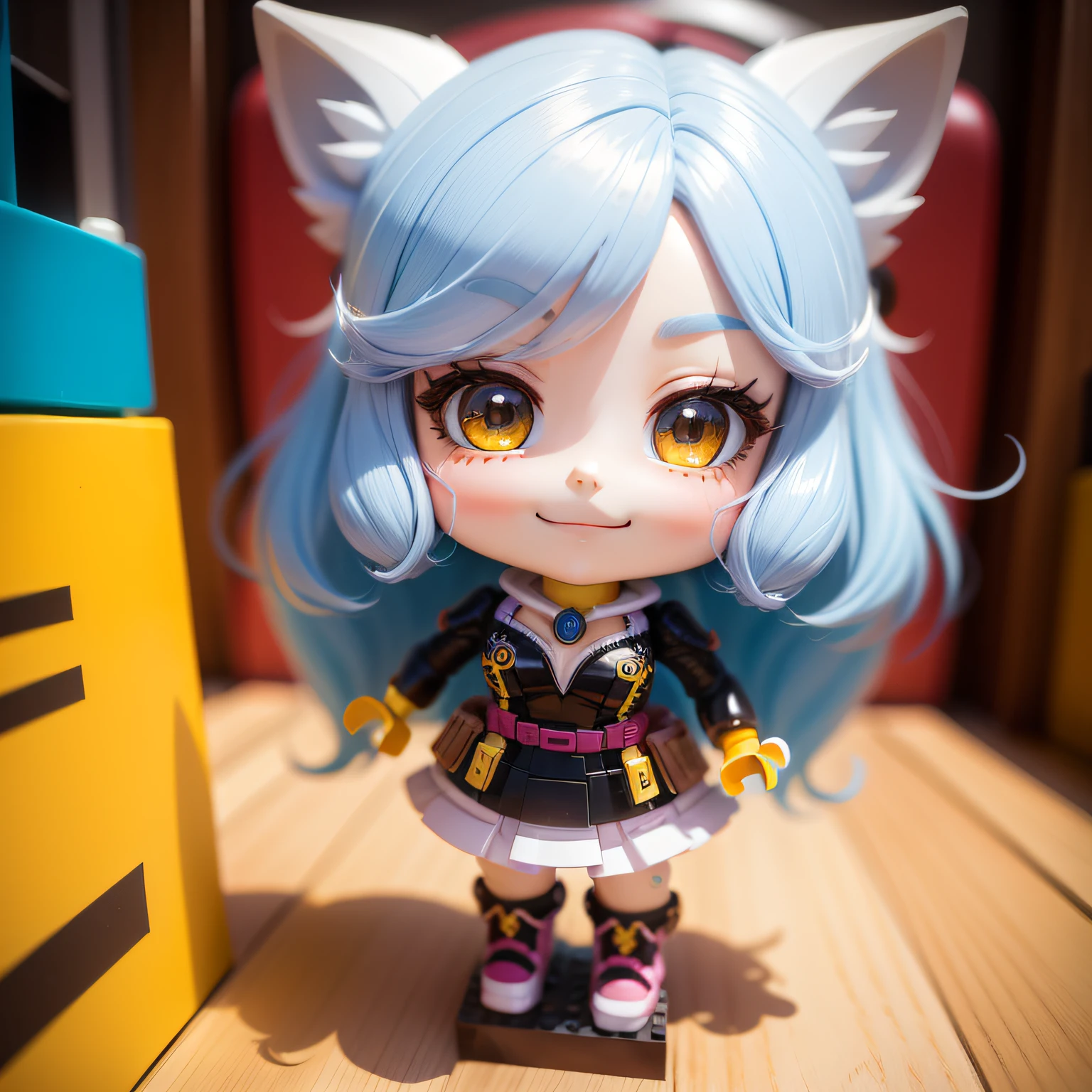a beauty girl、accuracy、Lego、Chibi、Colorful hair、a smile