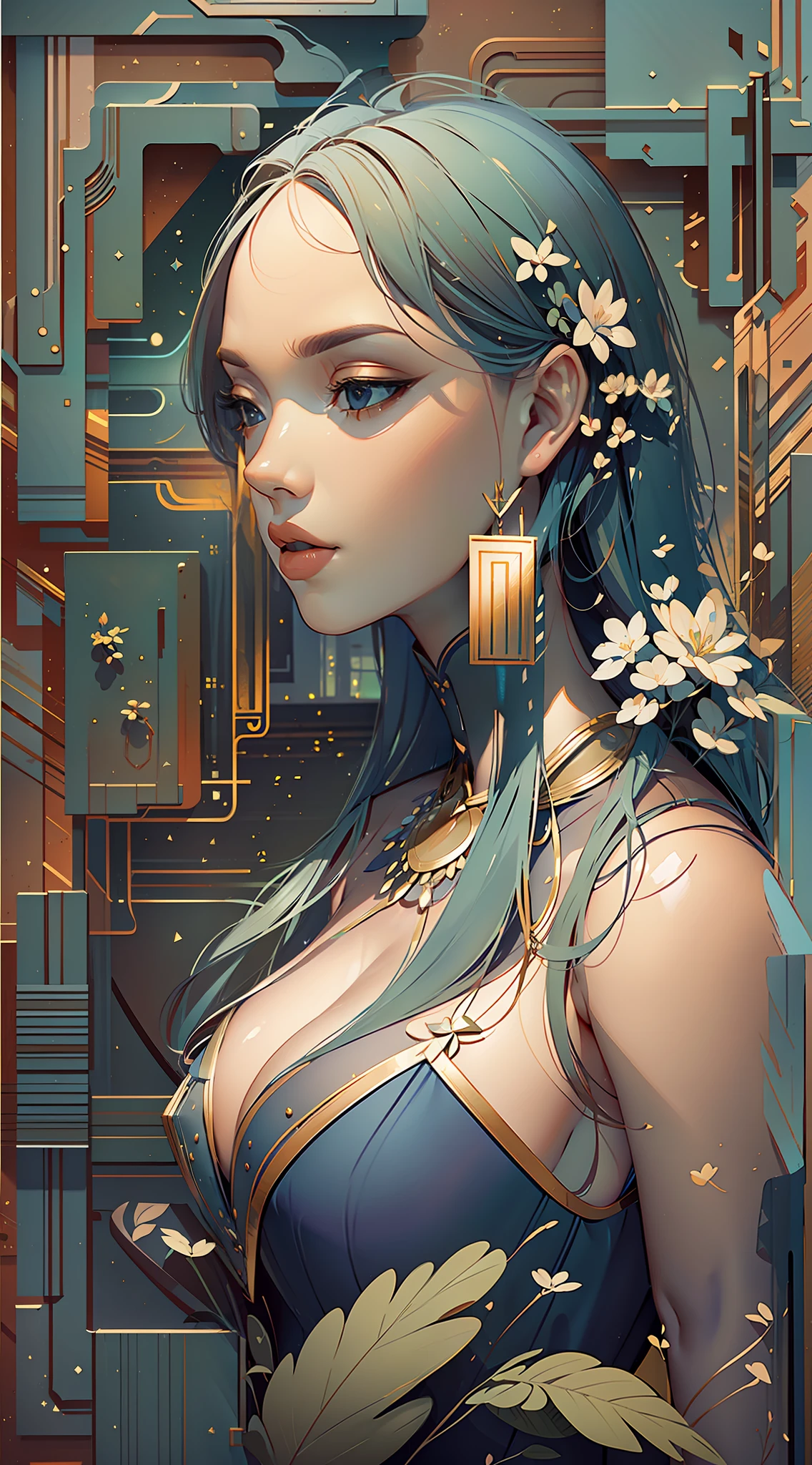 The avatar consists of simple geometric shapes,planar,closeup cleavage,Fantastic installation style,Realistic and imaginative,pegging/pegging,Multi-layer collage,metalictexture,Highlight,Three-dimensional feeling