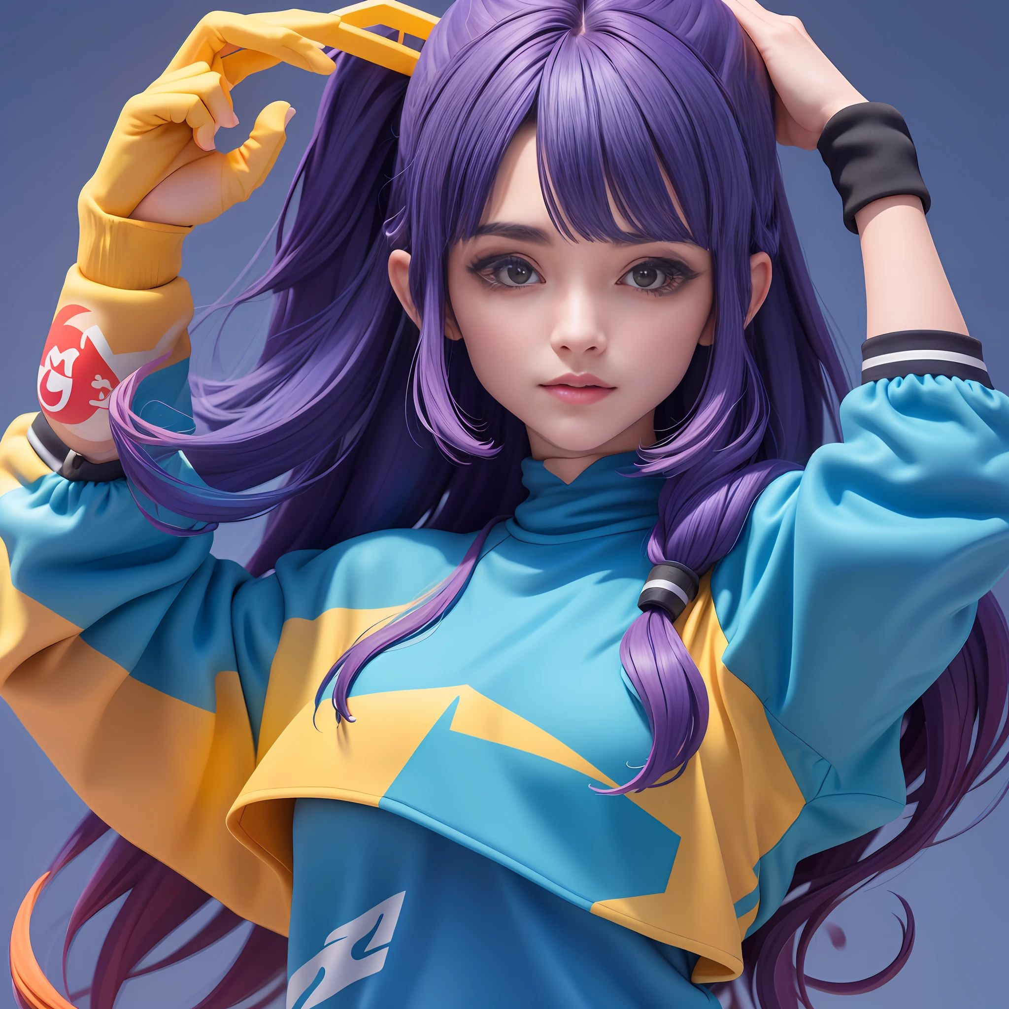 (extremamente detalhado CG unificado 8k wallpaper), estilo de brinquedo da caixa cega, uma menina bonita com cabelo castanho, medium long shoulder-length hair, moletom preto com capuz, fundo limpo azul claro, parte superior do corpo, Close-up do avatar,
