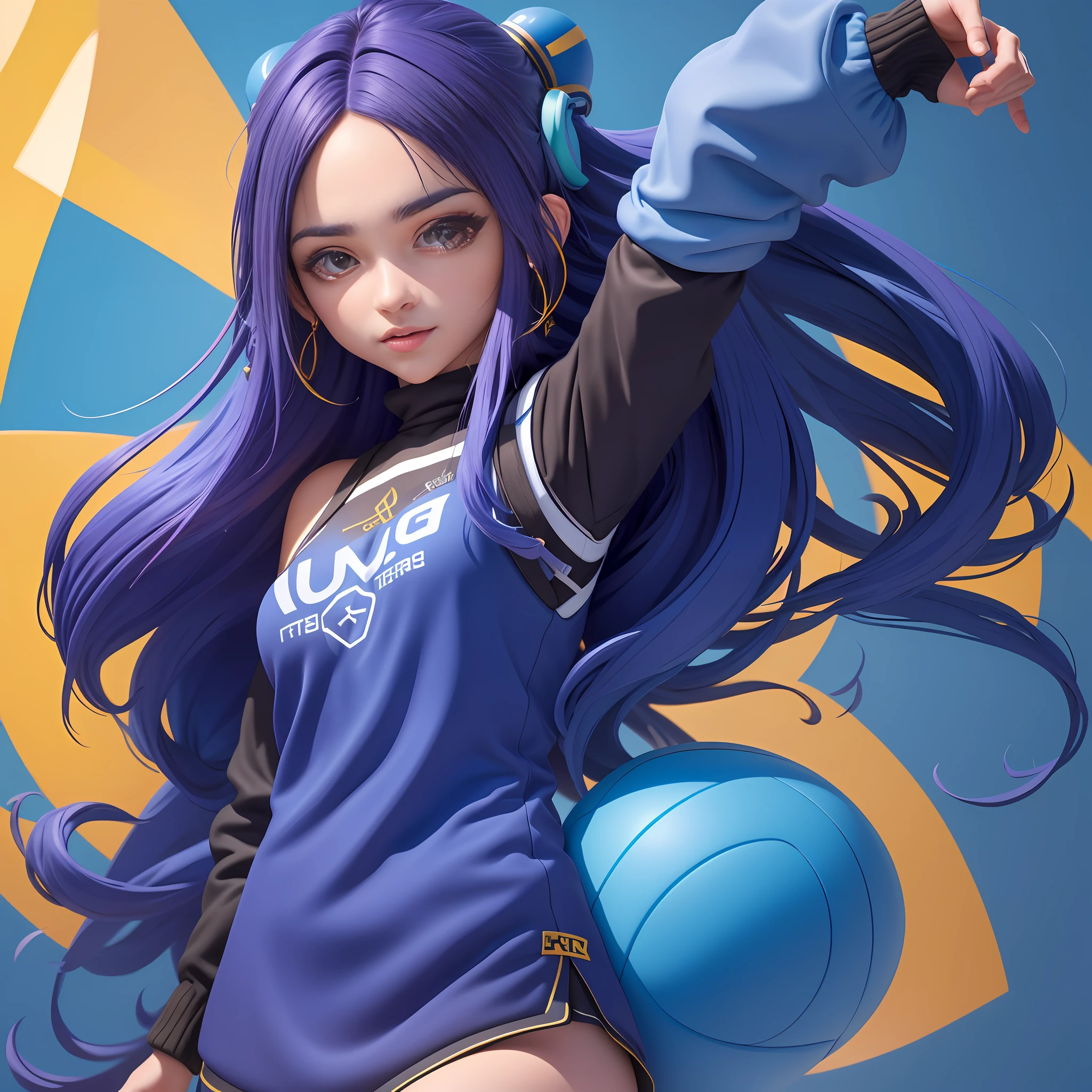 (extremamente detalhado CG unificado 8k wallpaper), estilo de brinquedo da caixa cega, uma menina bonita com cabelo castanho, medium long shoulder-length hair, moletom preto com capuz, fundo limpo azul claro, parte superior do corpo, Close-up do avatar,