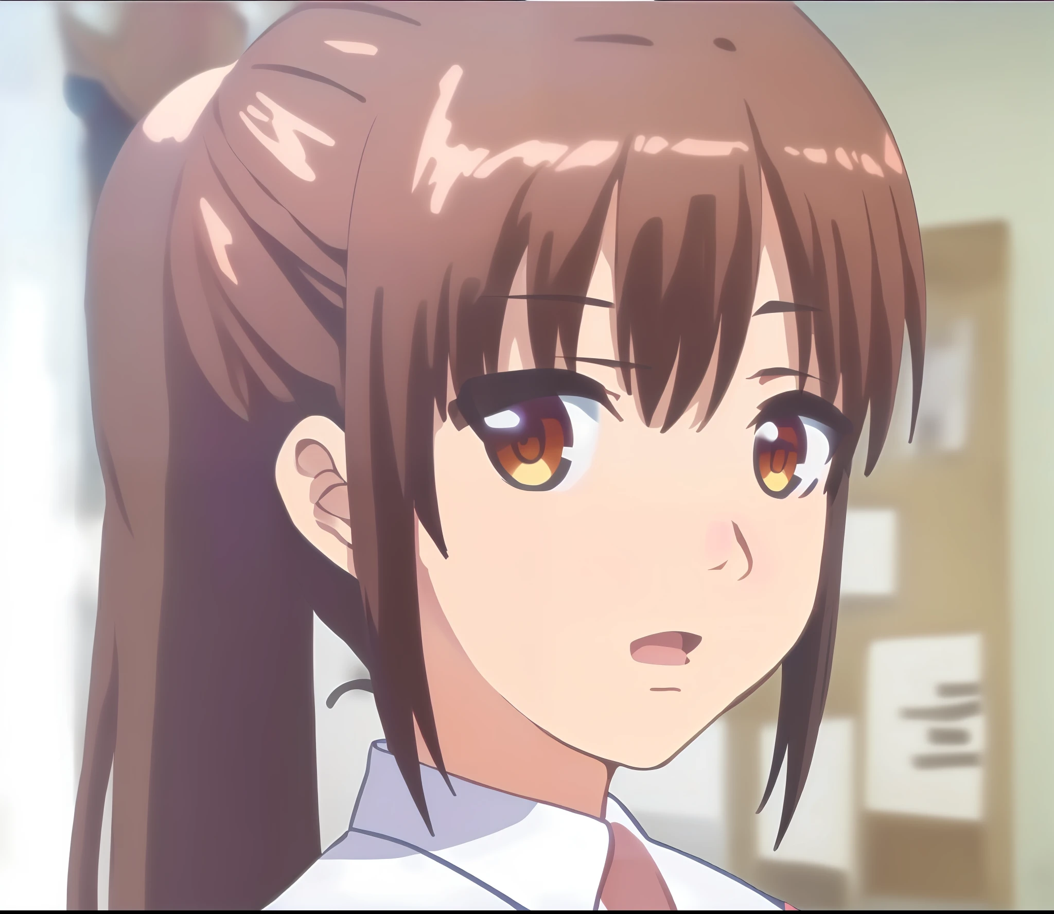 Anime girl with ponytail in school uniform looking at the camera, close up iwakura lain, close up of iwakura lain, iwakura lain, anime moe art style, Beautiful Anime High School Girls, anime visual of a cute girl, screenshot from a 2012s anime, anime girl named lucy, extremely cute anime girl face, anime best girl