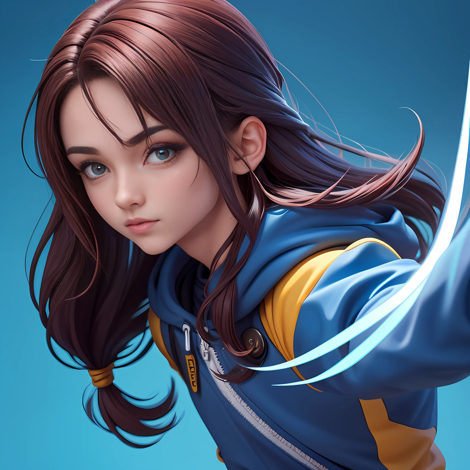 (extremamente detalhado CG unificado 8k wallpaper), estilo de brinquedo da caixa cega, um menino bonito com cabelo castanho, medium long shoulder-length hair, moletom preto com capuz, fundo limpo azul claro, parte superior do corpo, Close-up do avatar,